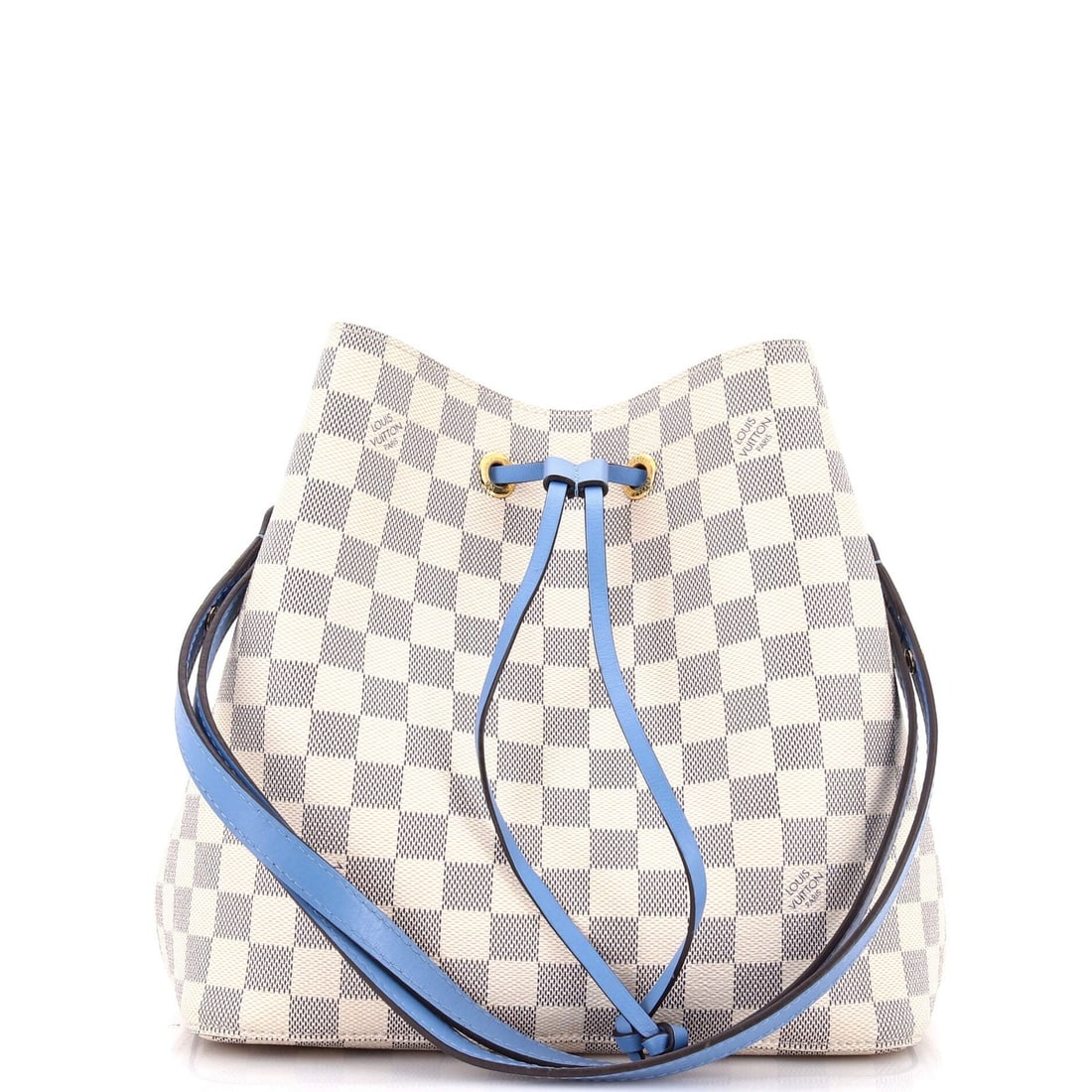 Louis Vuitton NeoNoe Handbag Damier with Leather MM: Louis Vuitton NeoNoe Handbag Damier with Leather MM The Louis Vuitton NeoNoe Handbag Damier with Leather MM is a stylish and versatile bucket bag with a classic Damier pattern. Measuring 10" in