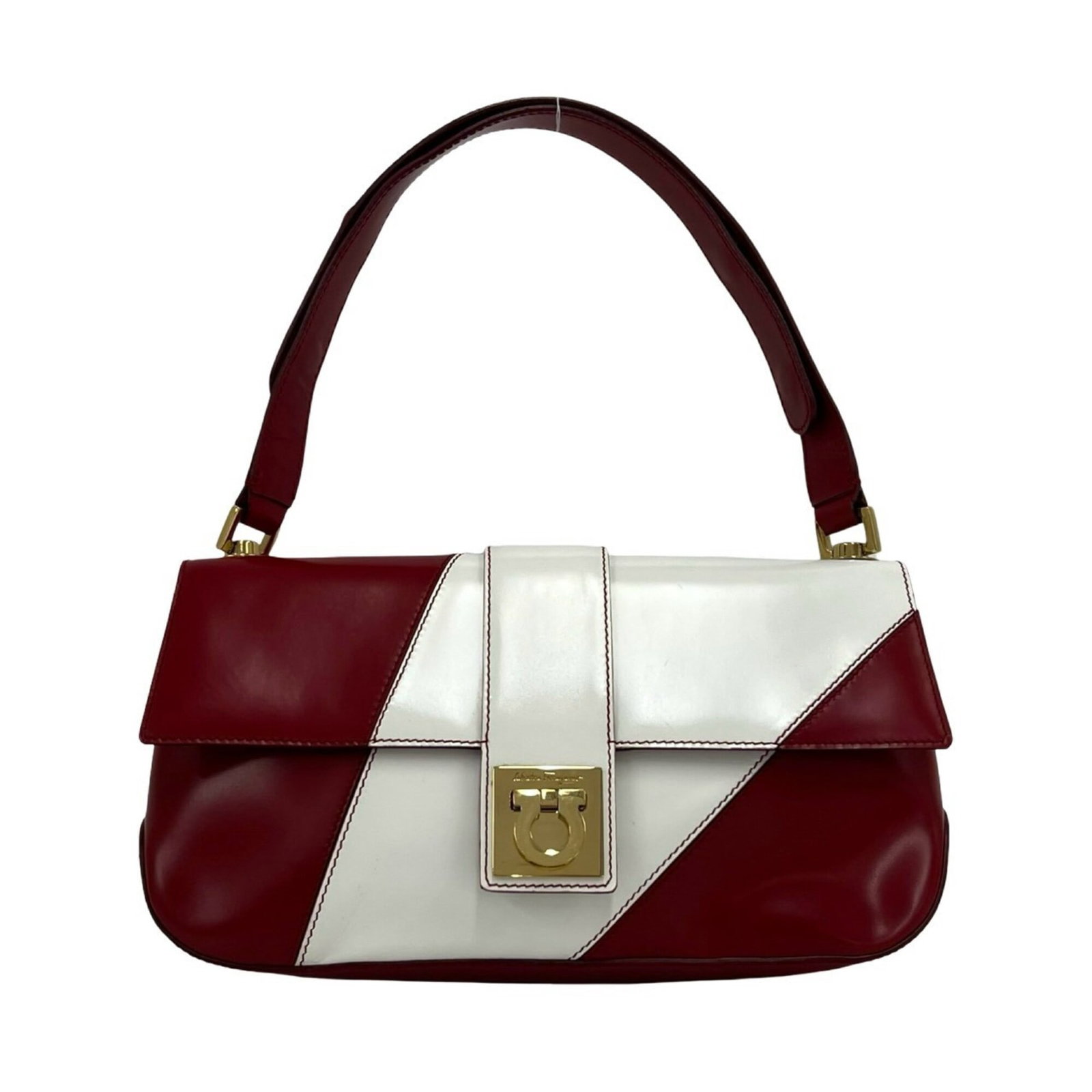 Ferragamo Leather Shoulder Bag: Ferragamo Leather Shoulder Bag Red leather shoulder bag with a classic design, measuring 14cm x 26cm x 6cm. This stylish bag features a bold red color and is made from high-quality leather. Its sleek 