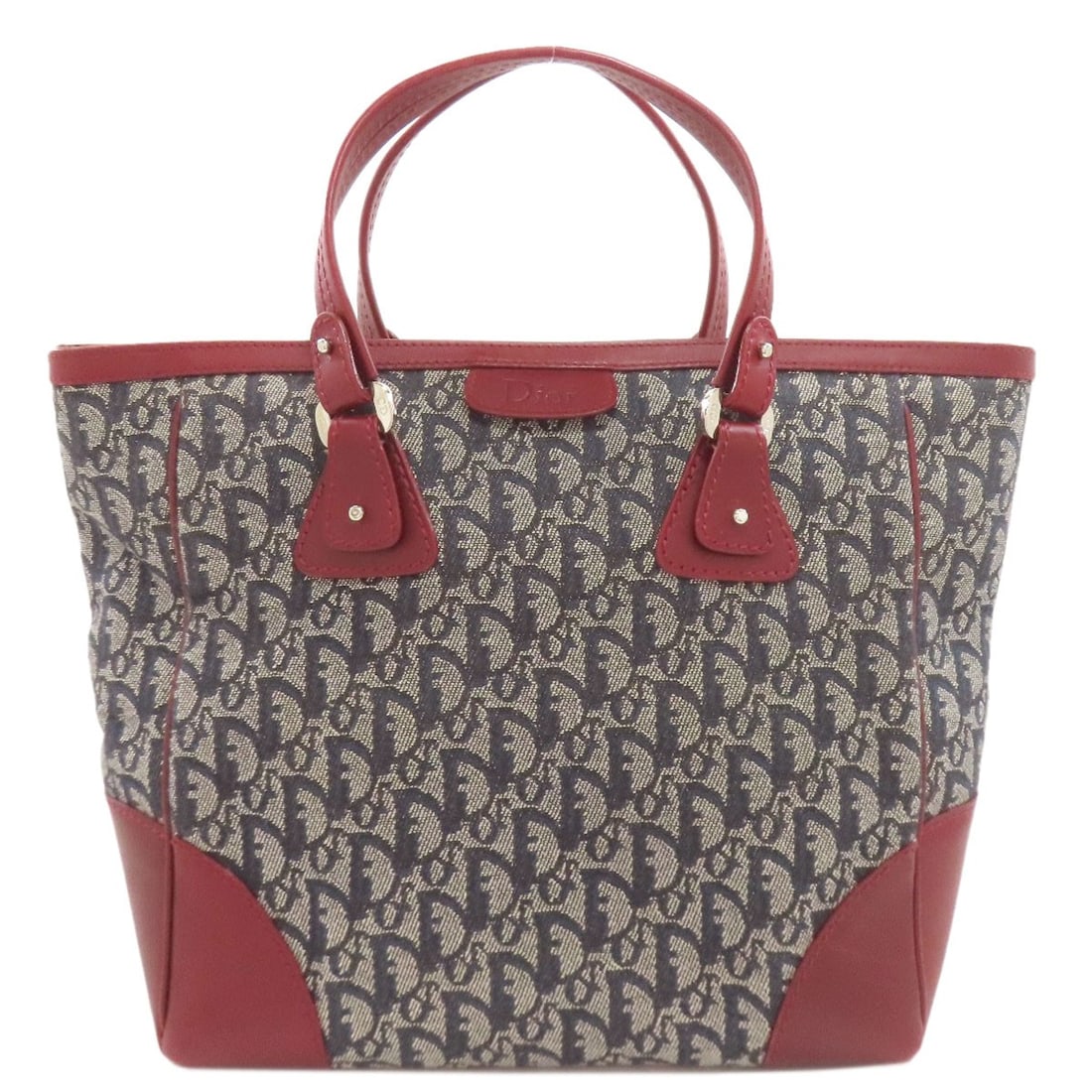 Canvas Christian Dior Tote Trotter Pattern Bag: Canvas Christian Dior Tote Trotter Pattern Bag Canvas Christian Dior Tote Trotter Pattern Bag - A navy canvas tote bag featuring the iconic Trotter pattern, a classic design element from Christian