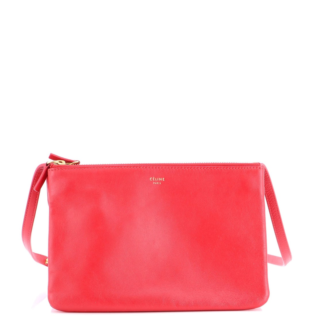 Small Leather Crossbody Bag Trio Celine: Small Leather Crossbody Bag Trio Celine Small Leather Crossbody Bag Trio Celine in Red. This small leather crossbody bag features a classic design with a 5" drop handle, 23" adjustable strap, and a