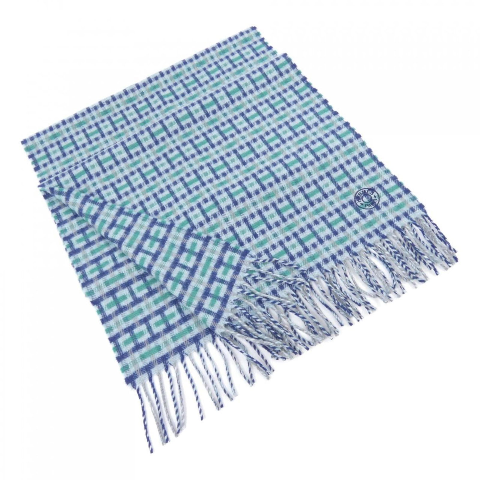 Hermes Stole Cashmere: Hermes Stole Cashmere Cashmere stole from the renowned French fashion house Hermes, boasting a stunning blue, green, and navy color palette that exudes elegance and sophistication. Measuring 1.6m x