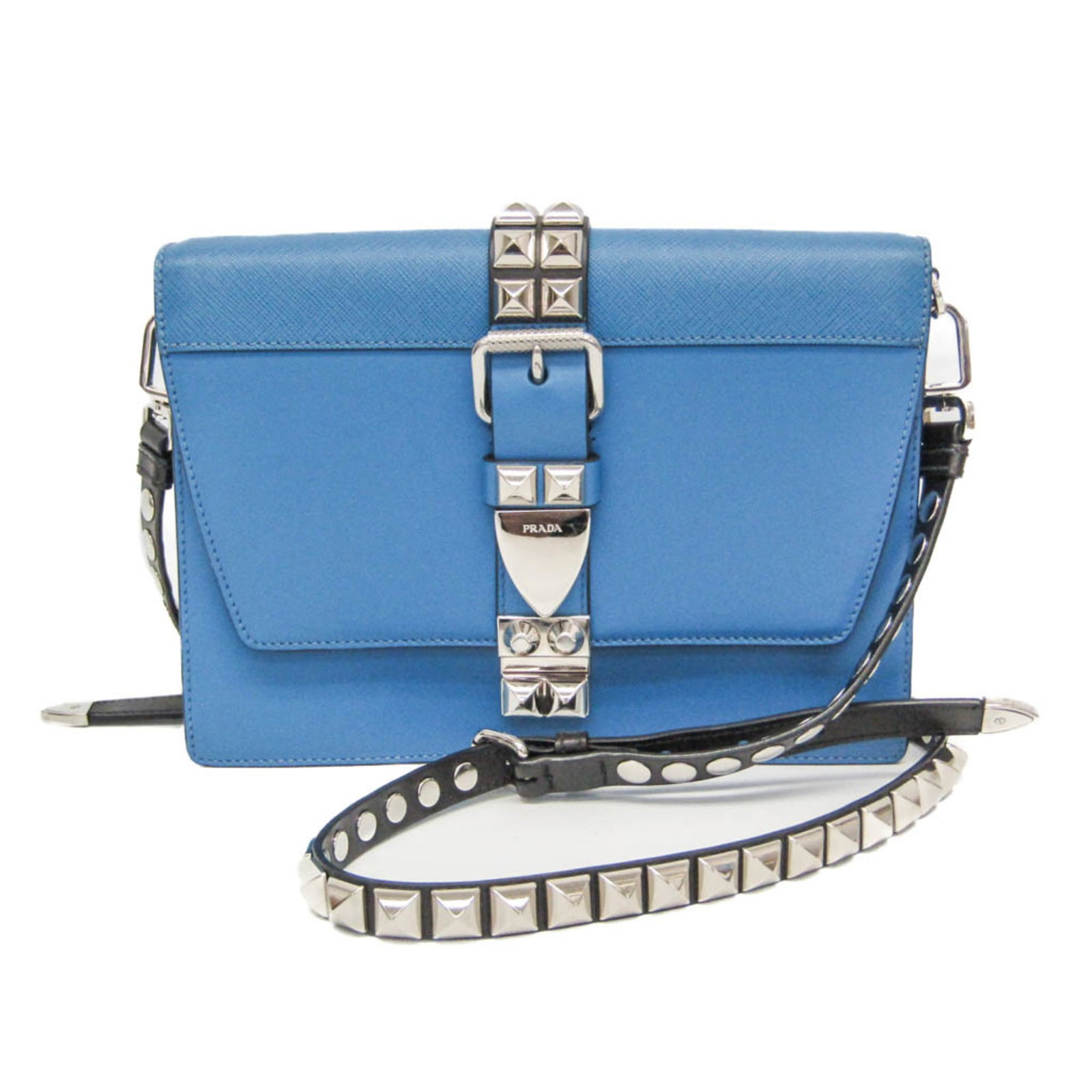 Shoulder Bag Leather Prada: Shoulder Bag Leather Prada Blue Prada Electra Studs Shoulder Bag. This Italian leather shoulder bag features a unique blend of style and functionality, with an open pocket and zipper pocket for added