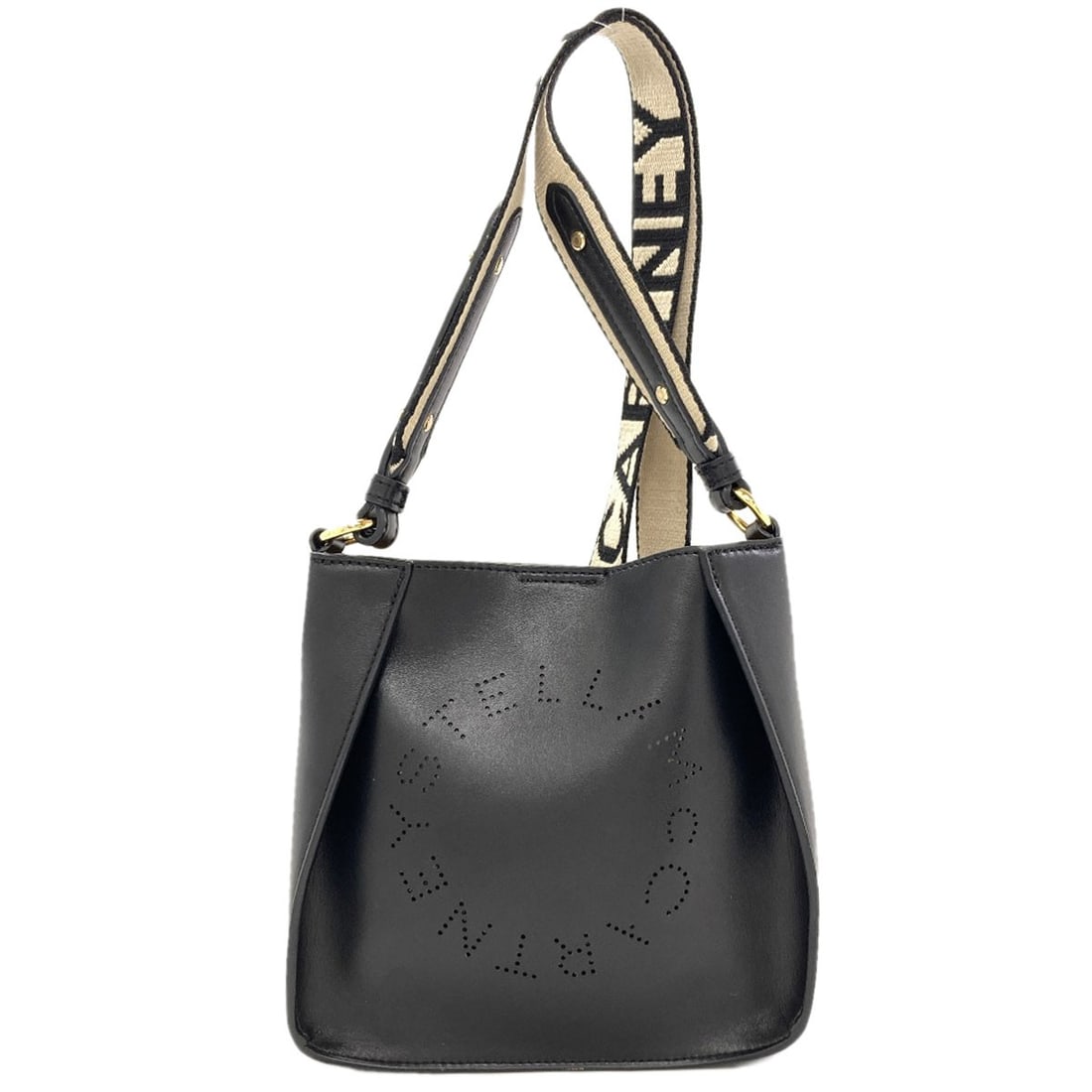 Stella McCartney Logo Polyester Bag: Stella McCartney Logo Polyester Bag The Stella McCartney Logo Polyester Bag is a black shoulder bag made from polyester, featuring the iconic logo. This stylish bag boasts a sleek design, making it a