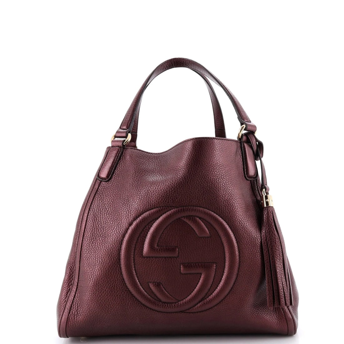 Leather Medium Gucci Shoulder Bag Soho: Leather Medium Gucci Shoulder Bag Soho Burgundy leather exterior, gold tone hardware, and neutral interior make this Gucci Soho Shoulder Bag a stylish and sophisticated accessory. Measuring 11" tall a