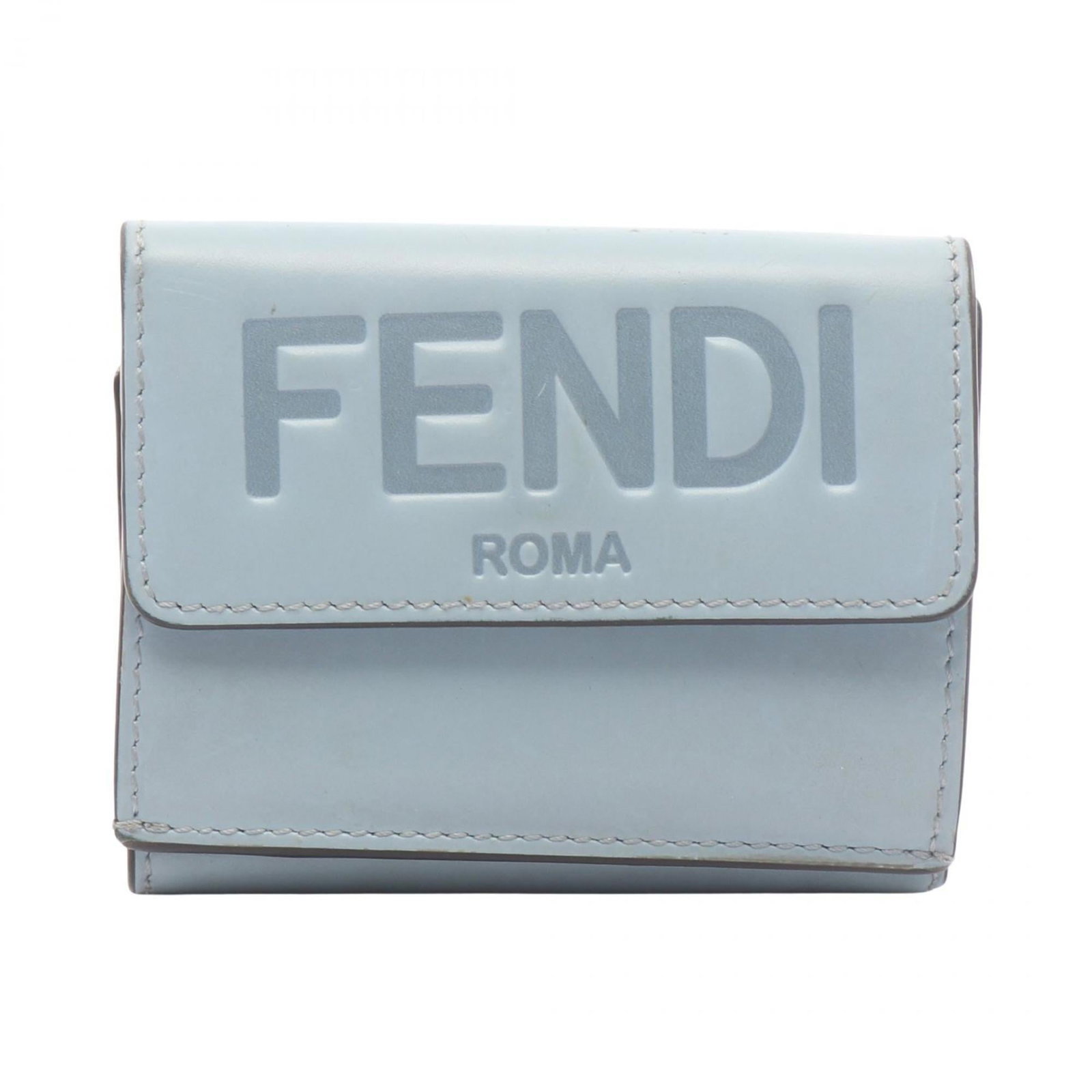 Fendi Wallet (Tri-Fold) Leather: Fendi Wallet (Tri-Fold) Leather Tri-fold leather wallet from Fendi, featuring a sleek blue design. Made from high-quality leather, this wallet measures 7cm x 9.5cm x 2.5cm. Its classic tri-fold