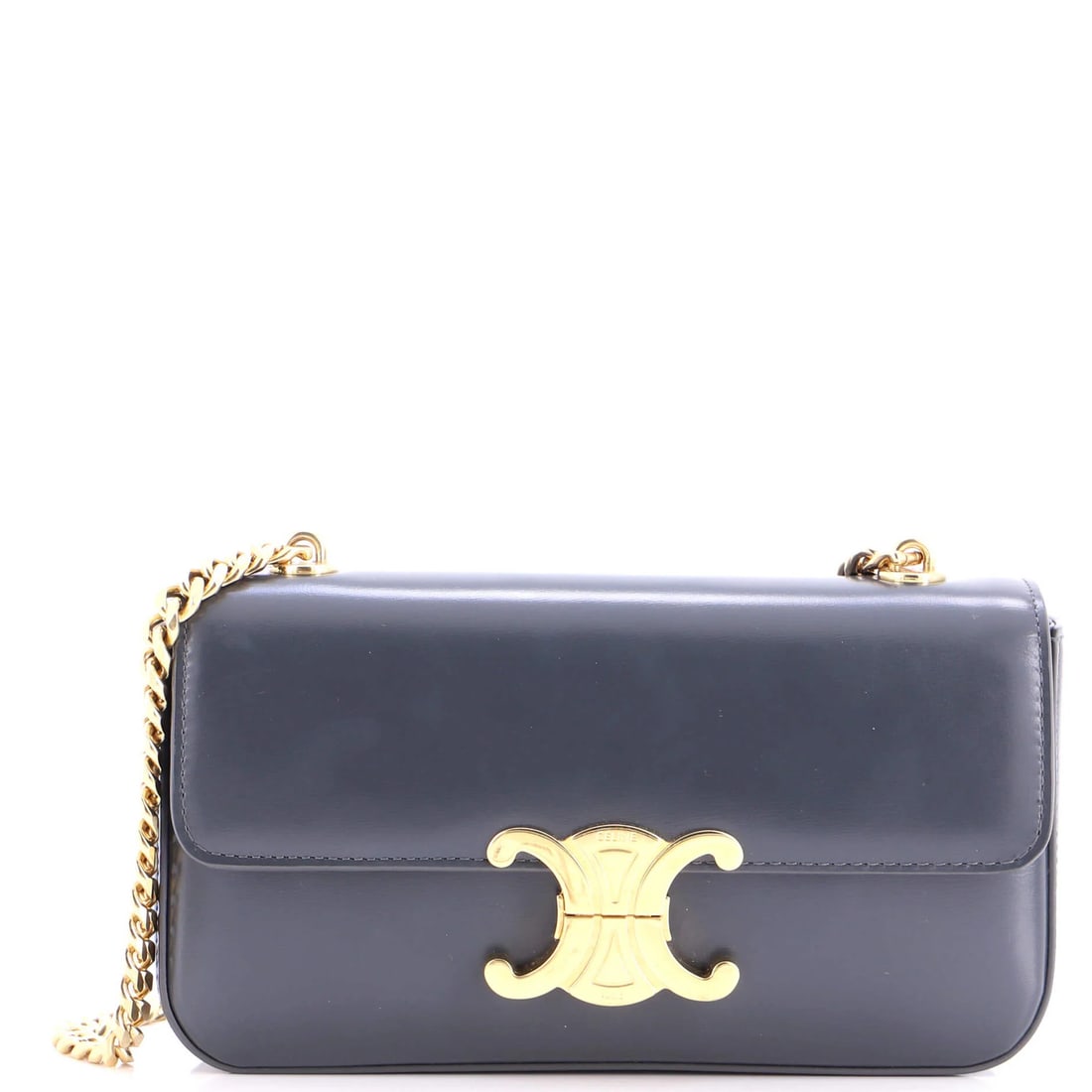 Celine Triomphe Chain Shoulder Bag Leather Small: Celine Triomphe Chain Shoulder Bag Leather Small Gray Celine Triomphe Chain Shoulder Bag in excellent condition, featuring a classic leather design with gold hardware and a small size perfect for