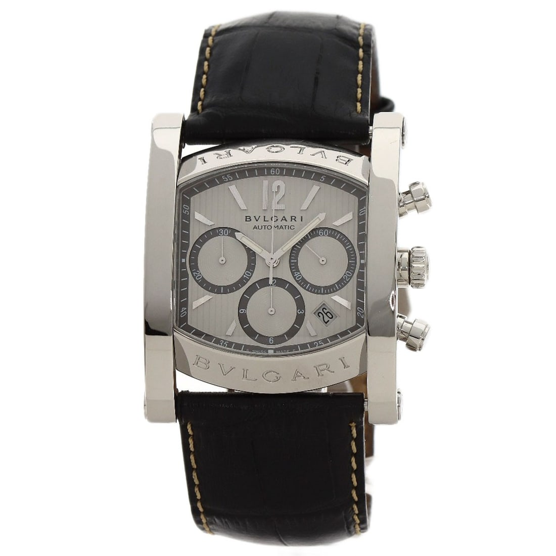 Bvlgari Watches Aa48Sch Stainless Steel Leather Limited: Bvlgari Watches Aa48Sch Stainless Steel Leather Limited Stainless steel and silver leather come together in this sleek Bvlgari watch, featuring a 37.7mm case size and mechanical automatic movement.