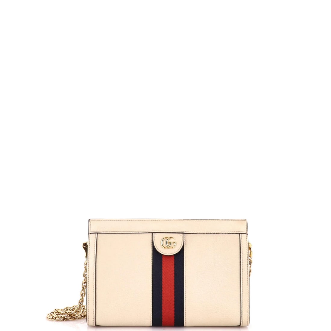 Chain Leather Bag Small Gucci Ophidia: Chain Leather Bag Small Gucci Ophidia Small Gucci Ophidia Chain Leather Bag, featuring a neutral exterior and gold hardware, with a classic cross body design and chain shoulder strap. Measuring 7"
