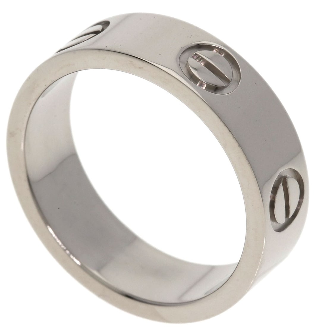 White Gold K18 Love Ring Cartier #51: White Gold K18 Love Ring Cartier #51 K18 White Gold Cartier Love Ring #51 is a striking silver-toned ring featuring a unique style. Made from high-purity K18 white gold, this ring boasts a