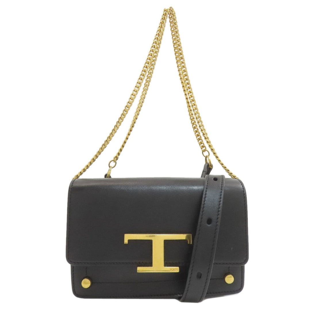 Timeless Tods Leather Shoulder Bag 2Way: Timeless Tods Leather Shoulder Bag 2Way Black leather shoulder bag from TODS with a 2-way design, showcasing the brand's signature style. Made from high-quality leather, this bag features a sleek and