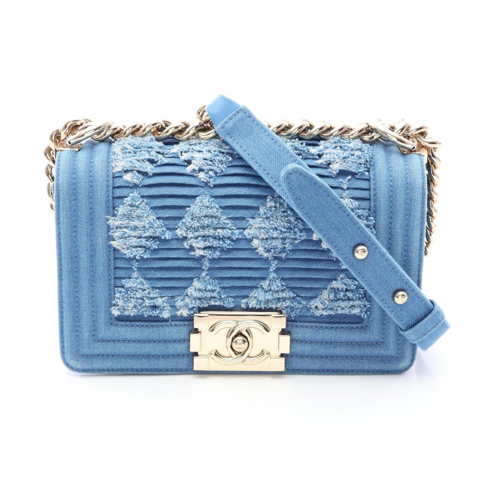 Shoulder Bag Denim Handbag: Shoulder Bag Denim Handbag Denim blue, 12cm x 20cm x 6cm, bears a signature. Item Specifics: Brand: Chanel Type: Handbag, Shoulder bag Material: Denim Color: Blue Gender: Women Size (HxWxD): 12cm x