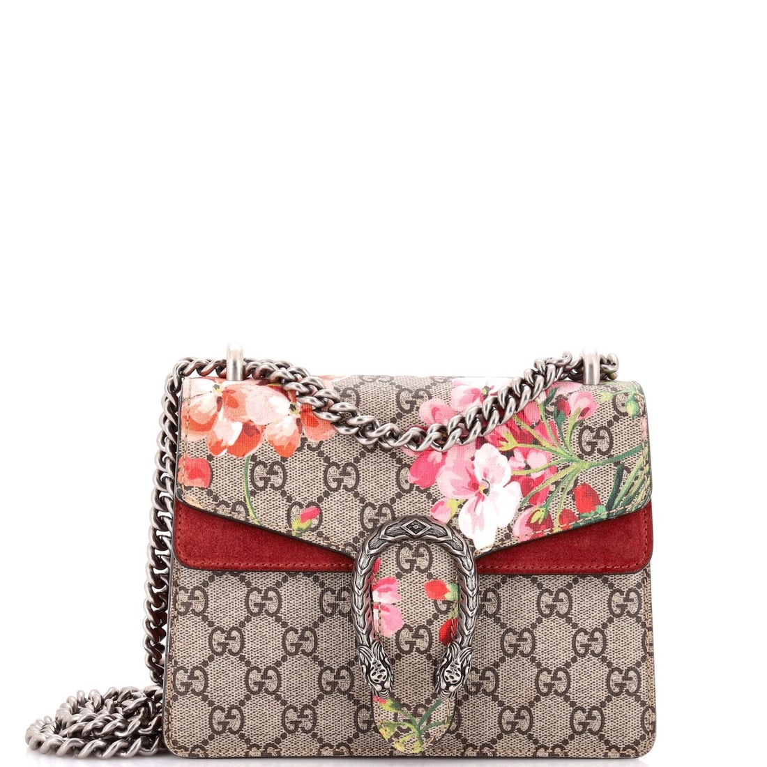 Dionysus Bag Blooms Gucci Coated Canvas Mini Print GG: Dionysus Bag Blooms Gucci Coated Canvas Mini Print GG The Dionysus Bag Blooms Gucci Coated Canvas Mini Print GG boasts a striking brown exterior with a canvas-coated finish, adorned with a beautiful D