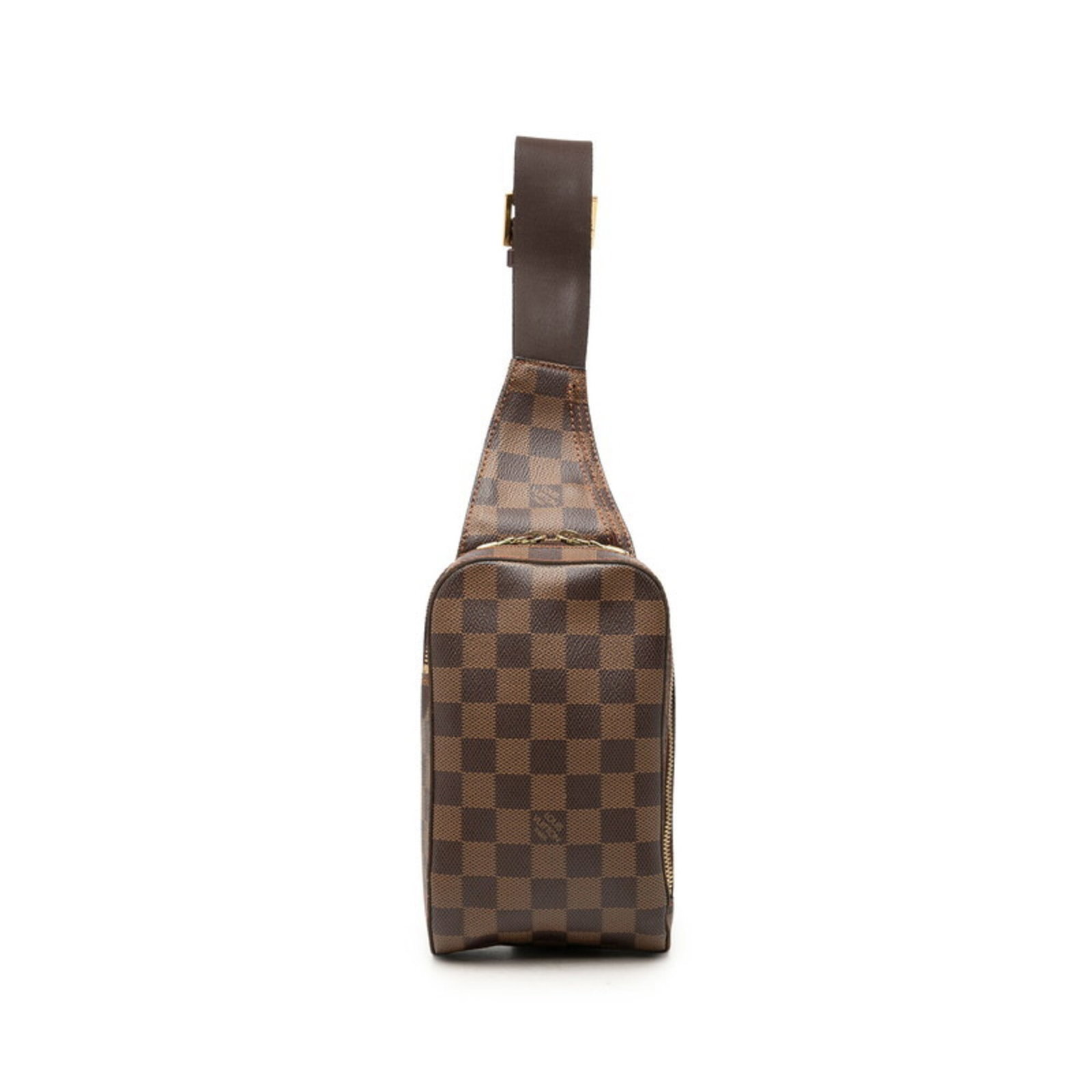 Pvc Leather Louis Vuitton Sling Bag: Pvc Leather Louis Vuitton Sling Bag PVC Leather Louis Vuitton Sling Bag in Brown, featuring a unique combination of PVC and leather materials, with a 116cm adjustable strap and a zipper closure. This