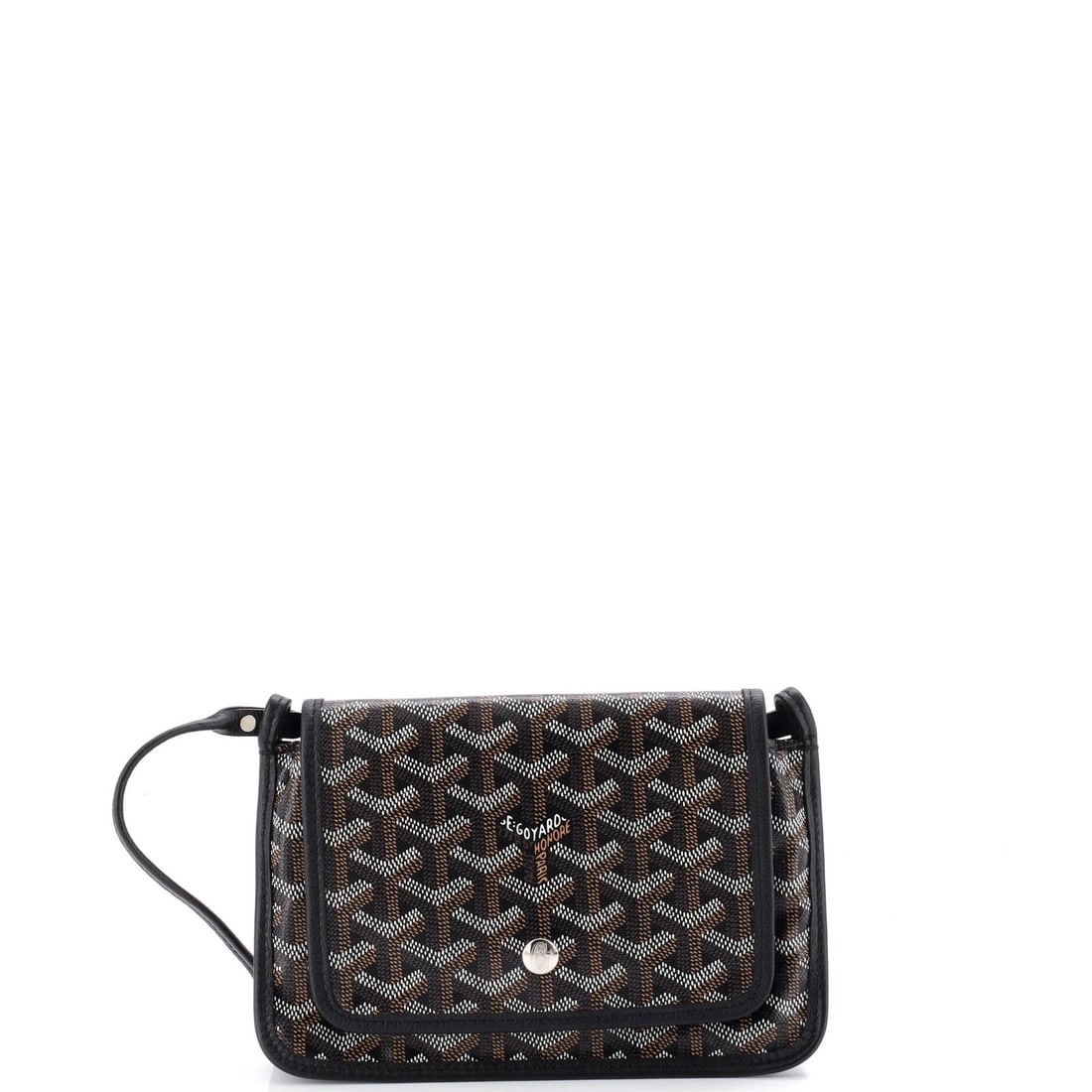 Goyard Canvas Coated Wallet Plumet Clutch: Goyard Canvas Coated Wallet Plumet Clutch Canvas Coated Wallet Plumet Clutch in Black. This Goyard Plumet Clutch features a cross body design with a 10" handle drop and 19" strap drop, making it a ver