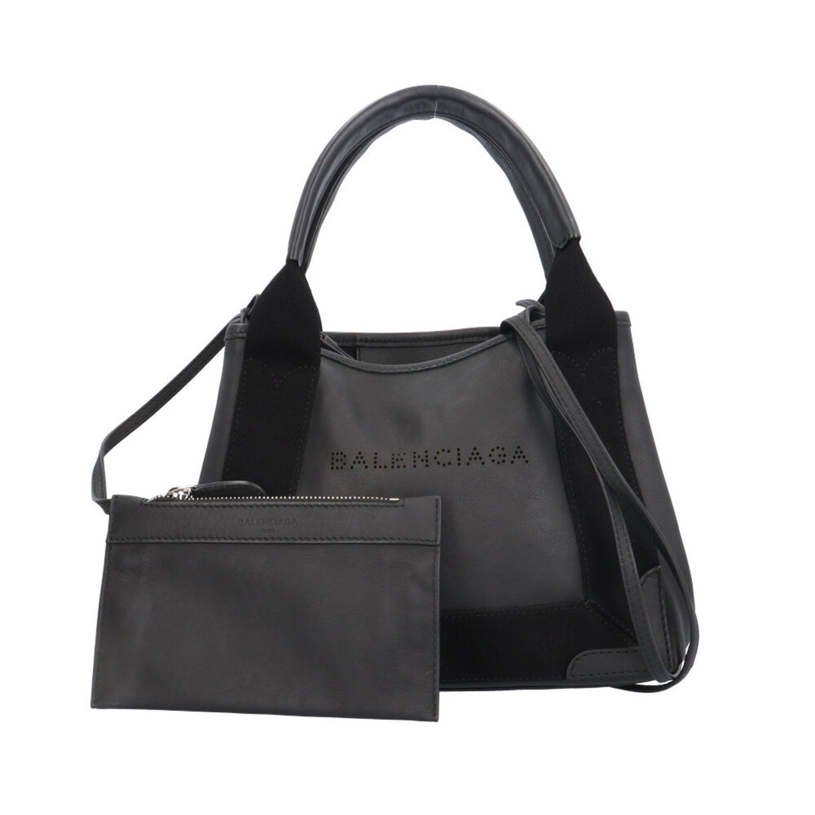 Balenciaga Handbag Shoulder Bag Leather: Balenciaga Handbag Shoulder Bag Leather Black leather Balenciaga shoulder bag with open closure, featuring a signature. Made from high-quality leather, this bag measures 19.5cm x 24cm x 7cm and