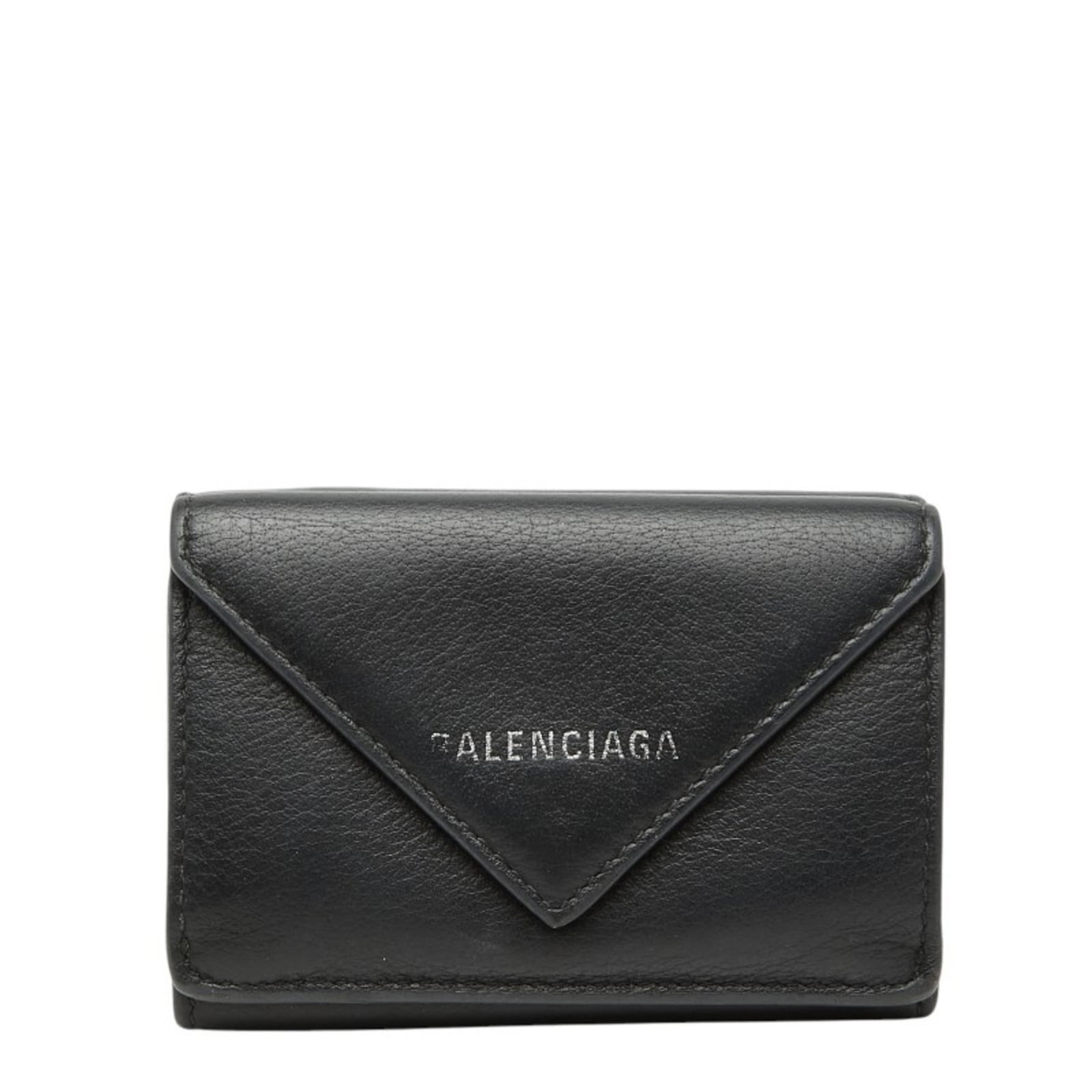 Balenciaga Wallet (Tri-Fold) Leather: Balenciaga Wallet (Tri-Fold) Leather Black tri-fold leather wallet from Balenciaga, measuring 6.5cm x 9.5cm x 2cm. This sleek and compact wallet is made from high-quality leather, perfect for