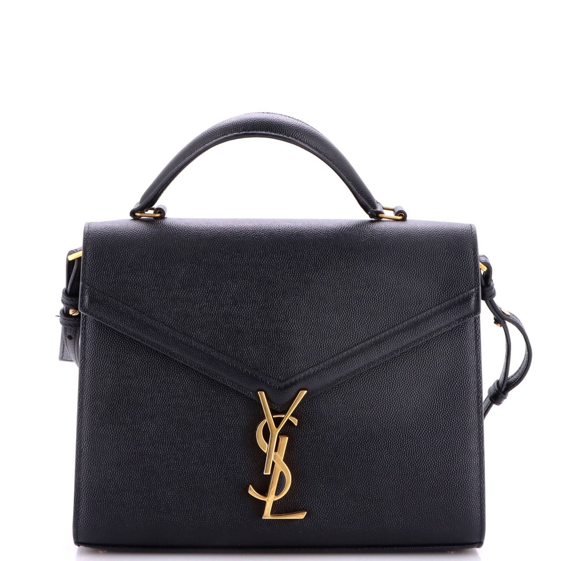 Cassandra Leather Medium Saint Laurent Top Handle Bag: Cassandra Leather Medium Saint Laurent Top Handle Bag Black leather medium Saint Laurent Cassandra top handle bag with gold hardware, featuring a classic design and timeless style. The bag boasts a