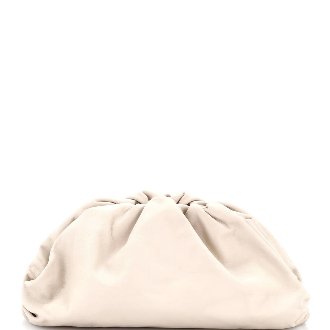 Bottega Veneta The Pouch Leather: Bottega Veneta The Pouch Leather Neutral-colored Bottega Veneta The Pouch Leather clutch features a 26" strap drop and measures 8" high, 15" wide, and 6" deep. The exterior shows scuffs, edge wear,
