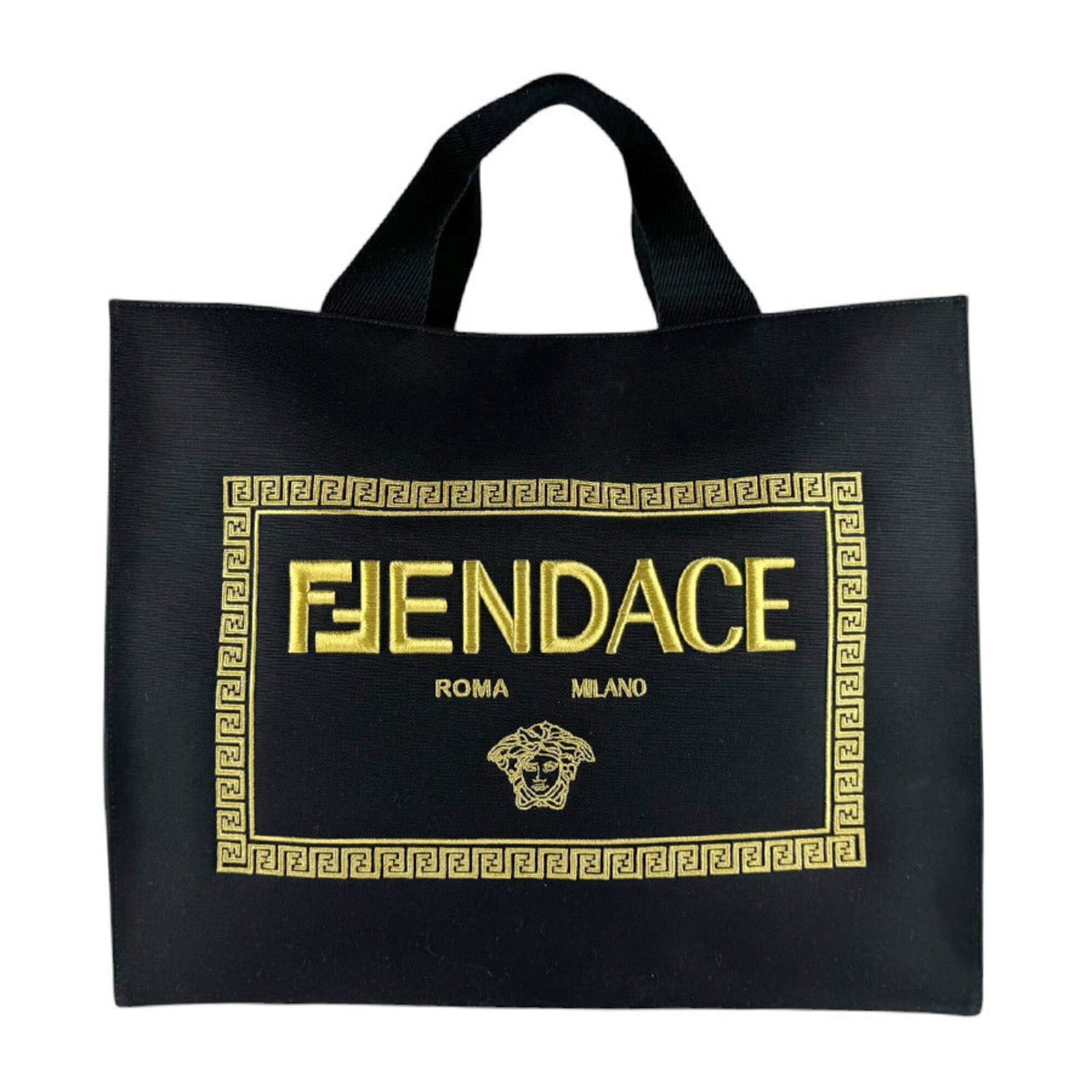 Shoulder Bag Canvas Handbag Fendi: Shoulder Bag Canvas Handbag Fendi Canvas Fendi shoulder bag in black with gold accents, measuring 41cm x 48cm x 18cm. This Italian-made handbag features canvas material and a sleek design. The bag