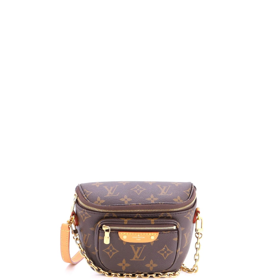 Mini Canvas Monogram Bum Bag Louis Vuitton: Mini Canvas Monogram Bum Bag Louis Vuitton Mini Canvas Monogram Bum Bag in Brown with Gold Hardware, featuring a classic Louis Vuitton design and a durable canvas coated exterior. The bag measures 5"