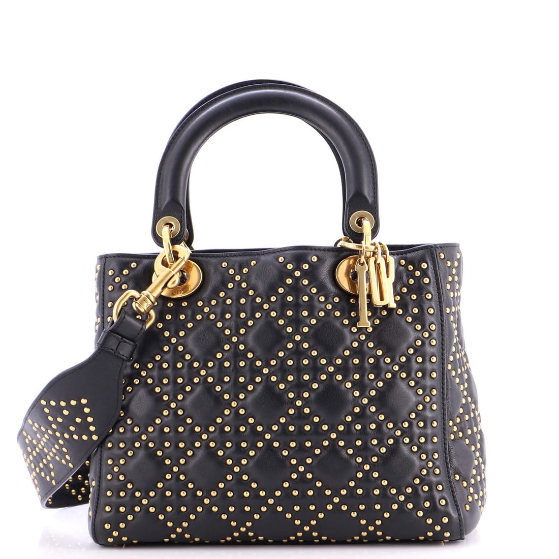 Lady Dior Bag Cannage Studded Medium Lambskin Christian Dior Supple: Lady Dior Bag Cannage Studded Medium Lambskin Christian Dior Supple Black Lady Dior Bag Cannage Studded Medium Lambskin Christian Dior features a supple medium size with 4" handle drop, 8" height,