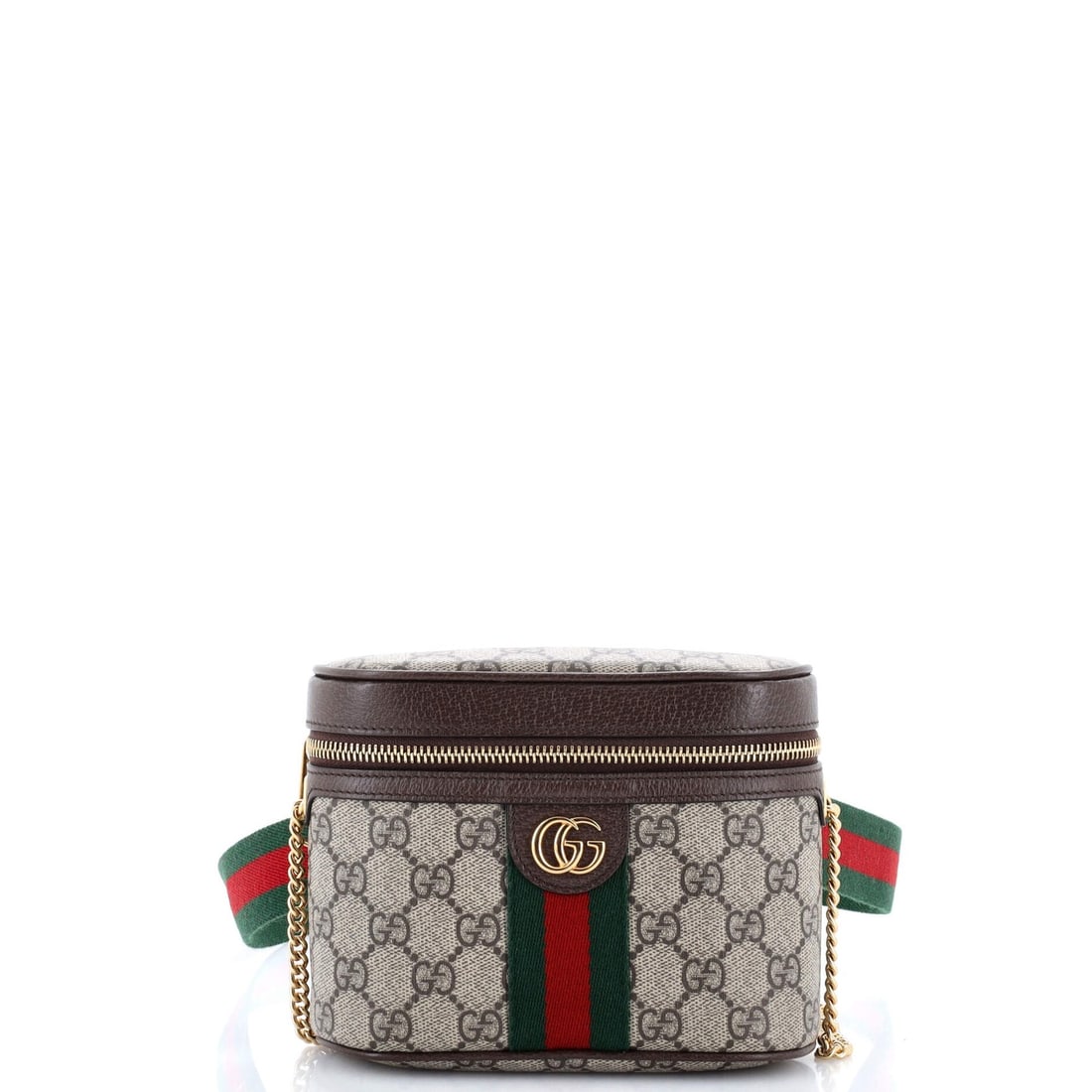 Coated Canvas Chain Bag Belt Gucci Small GG: Coated Canvas Chain Bag Belt Gucci Small GG Small GG Coated Canvas Belt Bag from Gucci, featuring a chain strap and brown canvas exterior with minor creases and scuffs. The interior is lined with neut