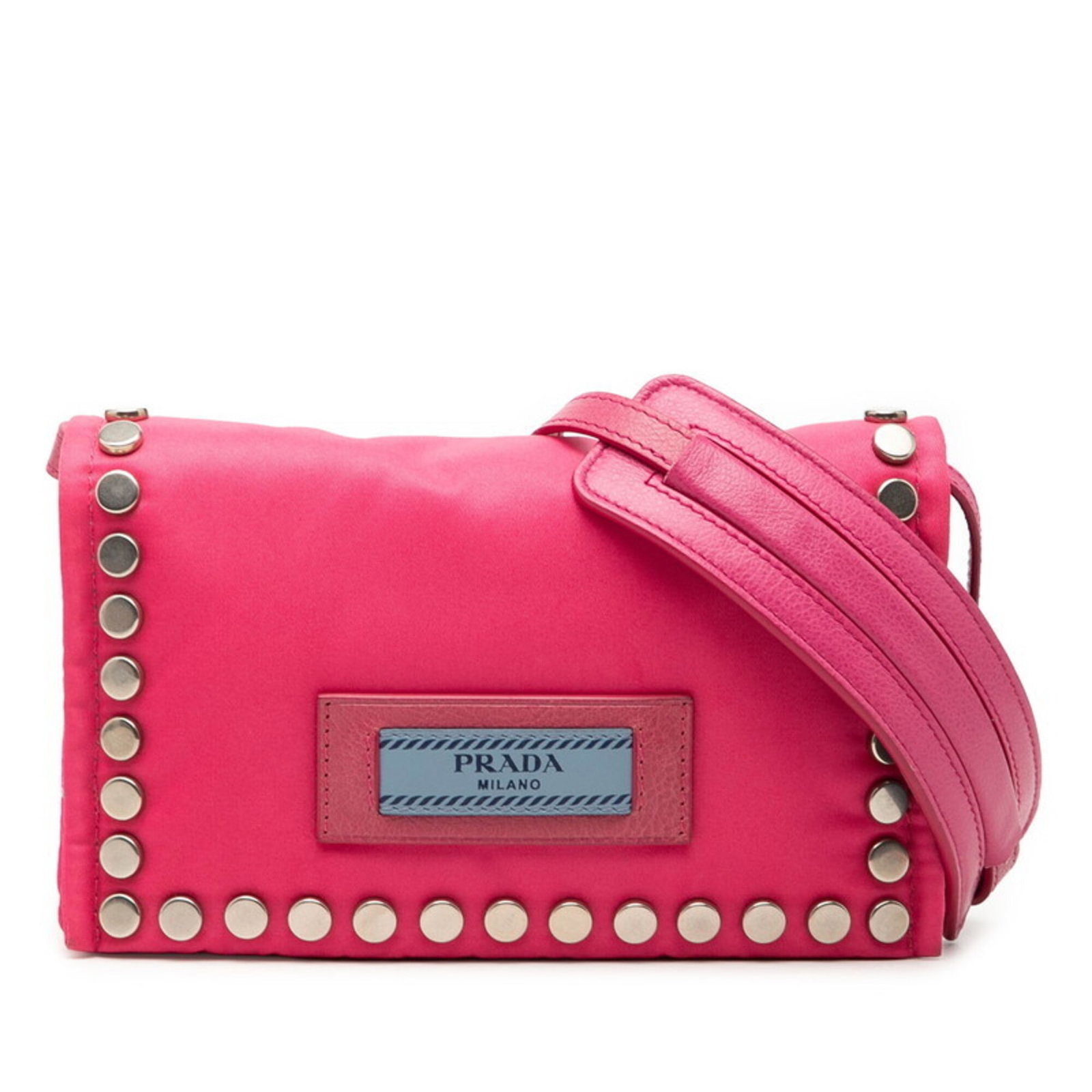 Shoulder Bag Nylon: Shoulder Bag Nylon Pink Prada Nylon Shoulder Bag. Made from durable nylon, this shoulder bag measures 11cm x 18cm x 3cm and features a signature. The bag's pink color adds a pop of style to any