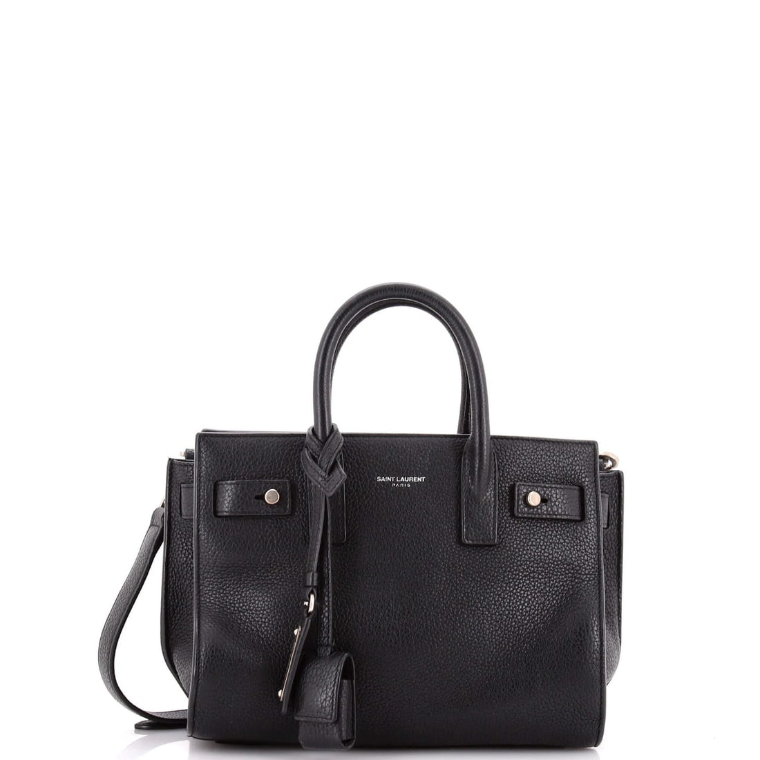 Sac de Jour Souple Bag by Saint Laurent: Sac de Jour Souple Bag by Saint Laurent Black leather Sac de Jour Souple Bag by Saint Laurent, featuring a nano exterior with suede interior and silver hardware. The bag boasts a classic totes style
