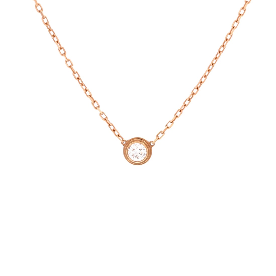 Pendant Necklace Diamond Large 18K Rose Gold D'Amour Cartier: Pendant Necklace Diamond Large 18K Rose Gold D'Amour Cartier 18K Rose Gold Cartier D'Amour Pendant Necklace with a Large Diamond. This exquisite necklace boasts a stunning large diamond set in an 18K