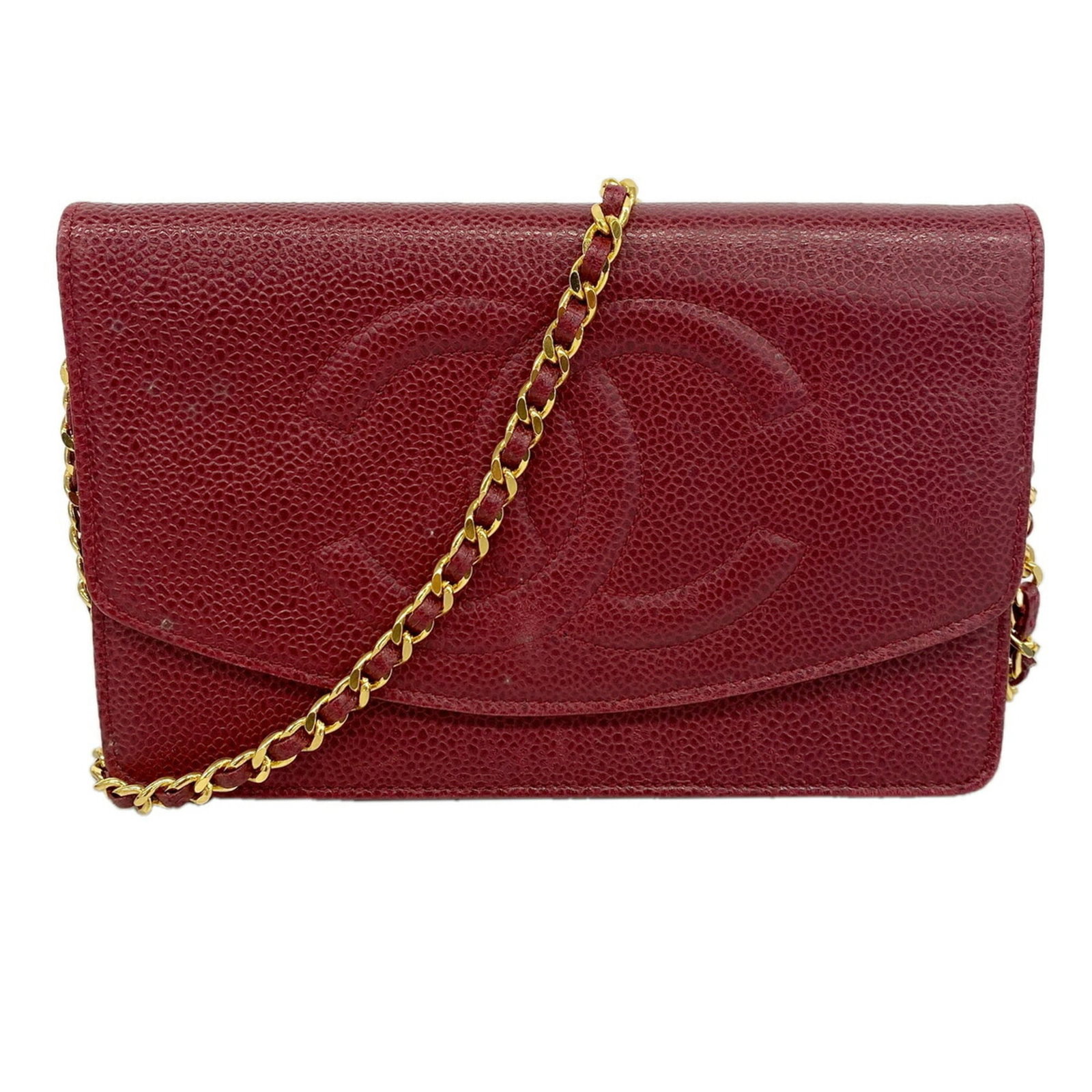 Chanel Chain/ Shoulder Wallet Grained Calfskin: Chanel Chain/ Shoulder Wallet Grained Calfskin Bordeaux Grained Calfskin Chain/Shoulder Wallet from Chanel, featuring a classic design with a 12.5cm x 19cm x 2cm size. Made from high-quality grained