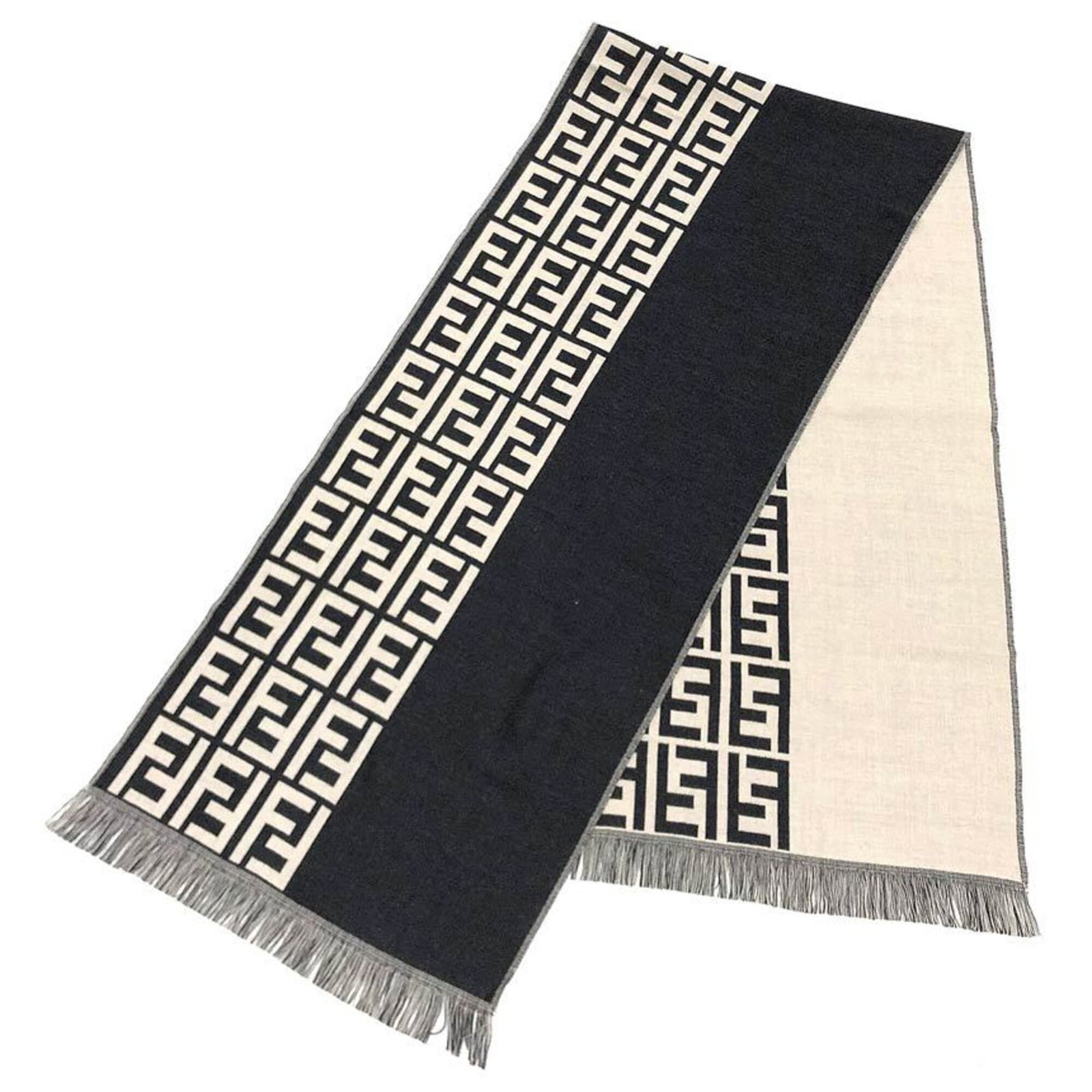 Stole wool: Stole wool Stole wool from Fendi, made from high-quality wool, features a striking gray and white color combination. Measuring 39.5cm x 1.78m, this stole is a versatile accessory for adding a touch