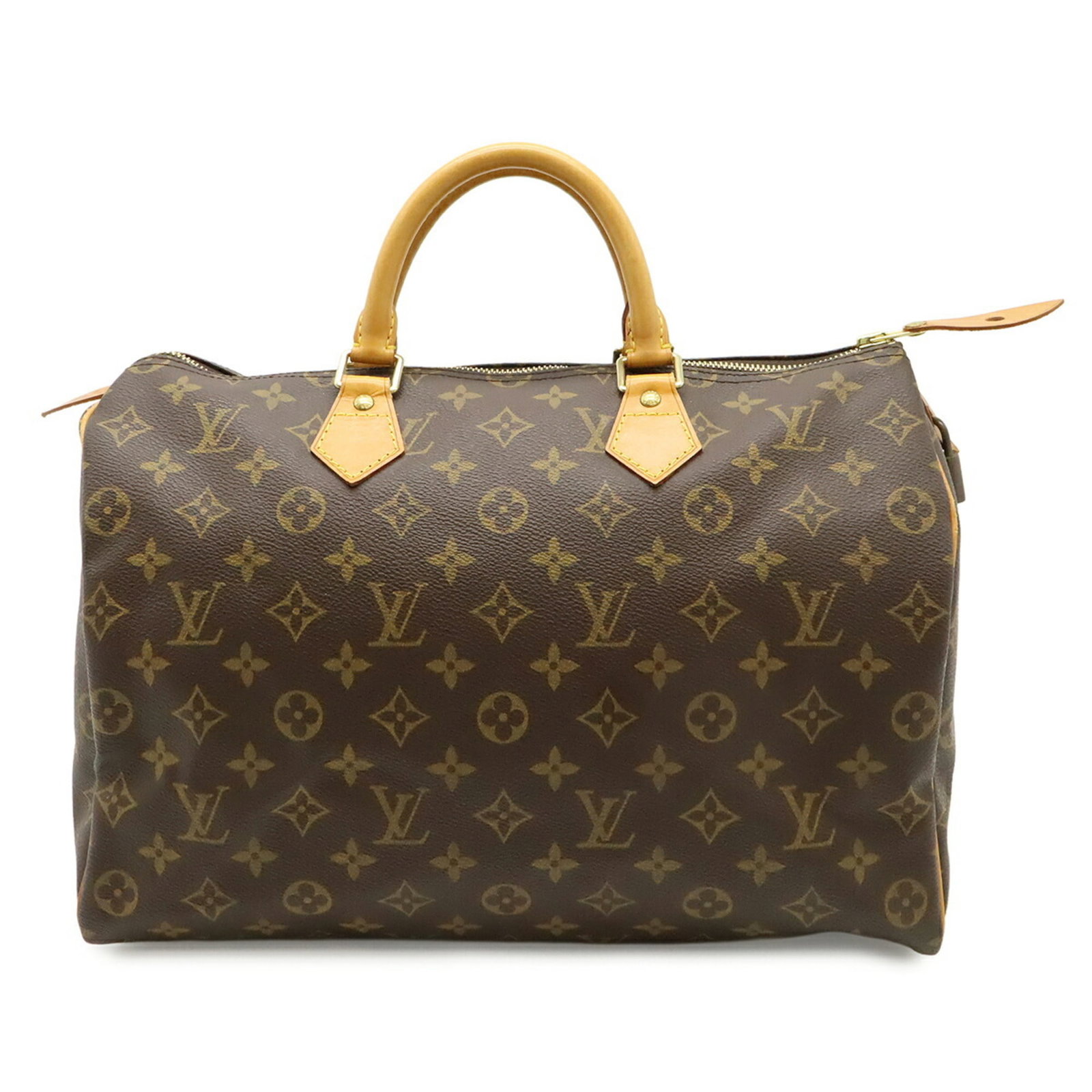 Louis Vuitton Monogram Handbag: Louis Vuitton Monogram Handbag Monogram pattern in brown, a classic design from Louis Vuitton, is showcased in this stylish handbag. Measuring 23.5cm x 35cm x 19cm, it offers a spacious interior and