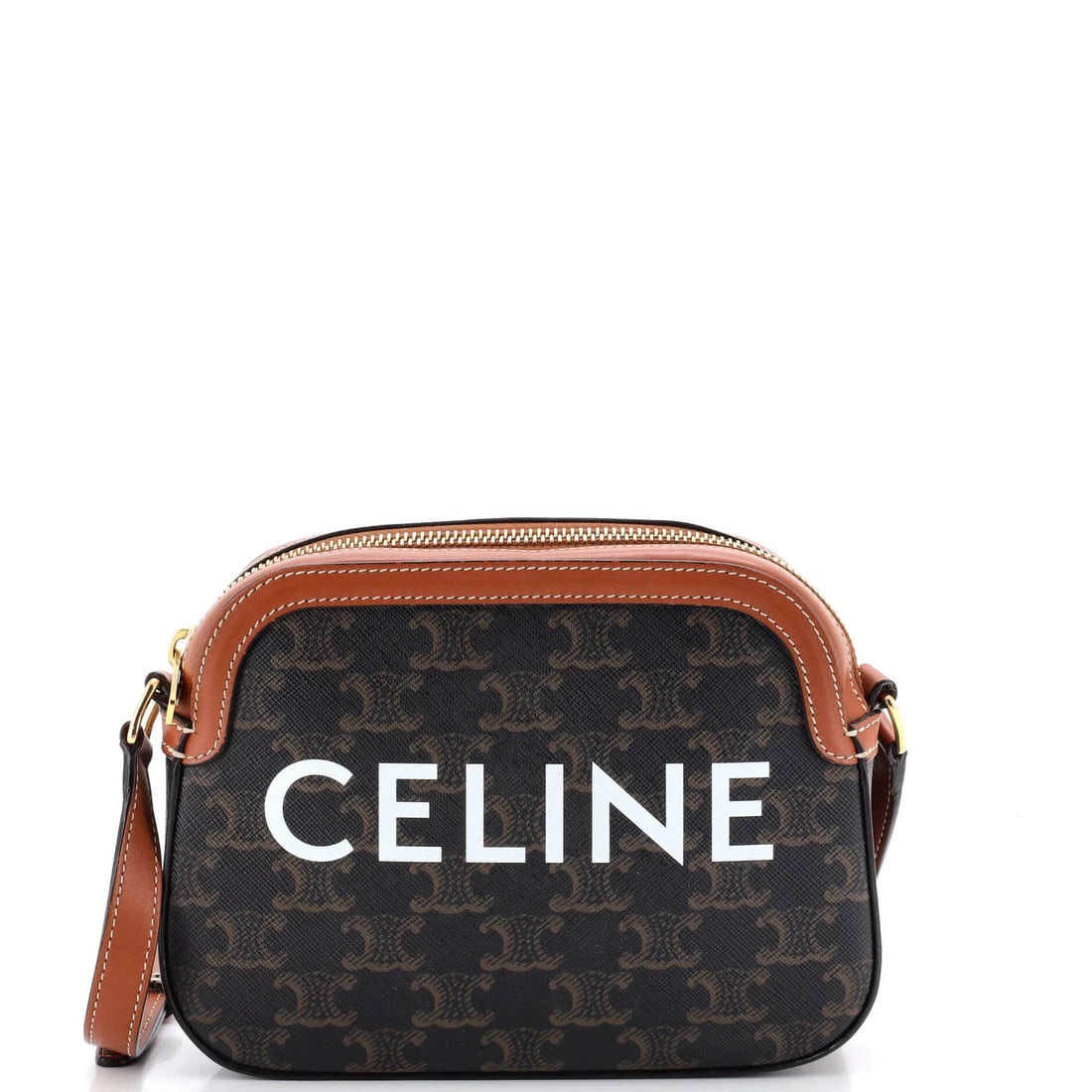 Small Triomphe Coated Canvas Camera Celine Bag: Small Triomphe Coated Canvas Camera Celine Bag Small Triomphe Coated Canvas Camera Celine Bag is a stylish and functional small cross body bag with a canvas coated exterior in brown. The bag features
