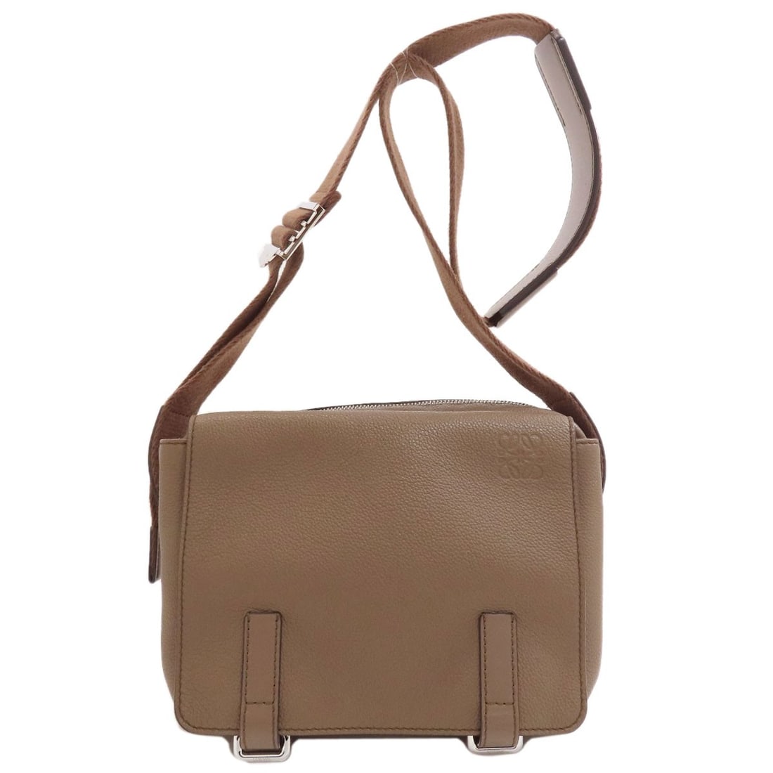 Long Shoulder Military Calf Messenger Bag: Long Shoulder Military Calf Messenger Bag Brown Long Shoulder Military Calf Messenger Bag with a 6.5 inch height, 3.3 inch depth, and 9.4 inch width, made from Calf exterior material, featuring a zip 