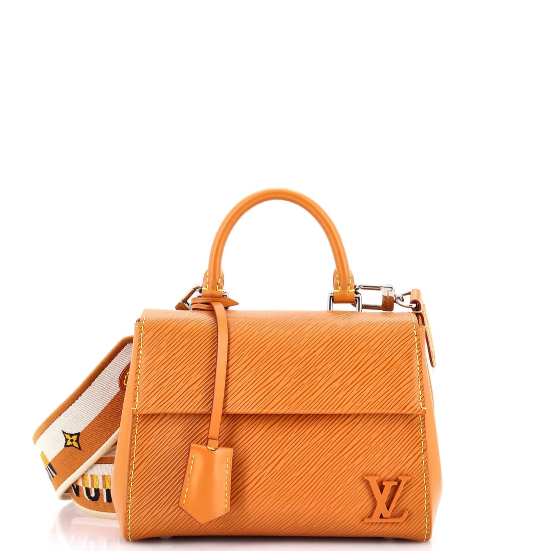 Epi Leather Mini Louis Vuitton Top Handle Bag Cluny: Epi Leather Mini Louis Vuitton Top Handle Bag Cluny Brown Epi Leather Mini Louis Vuitton Cluny Top Handle Bag with Clochette and Silver Hardware. This mini bag features a classic top handle design,