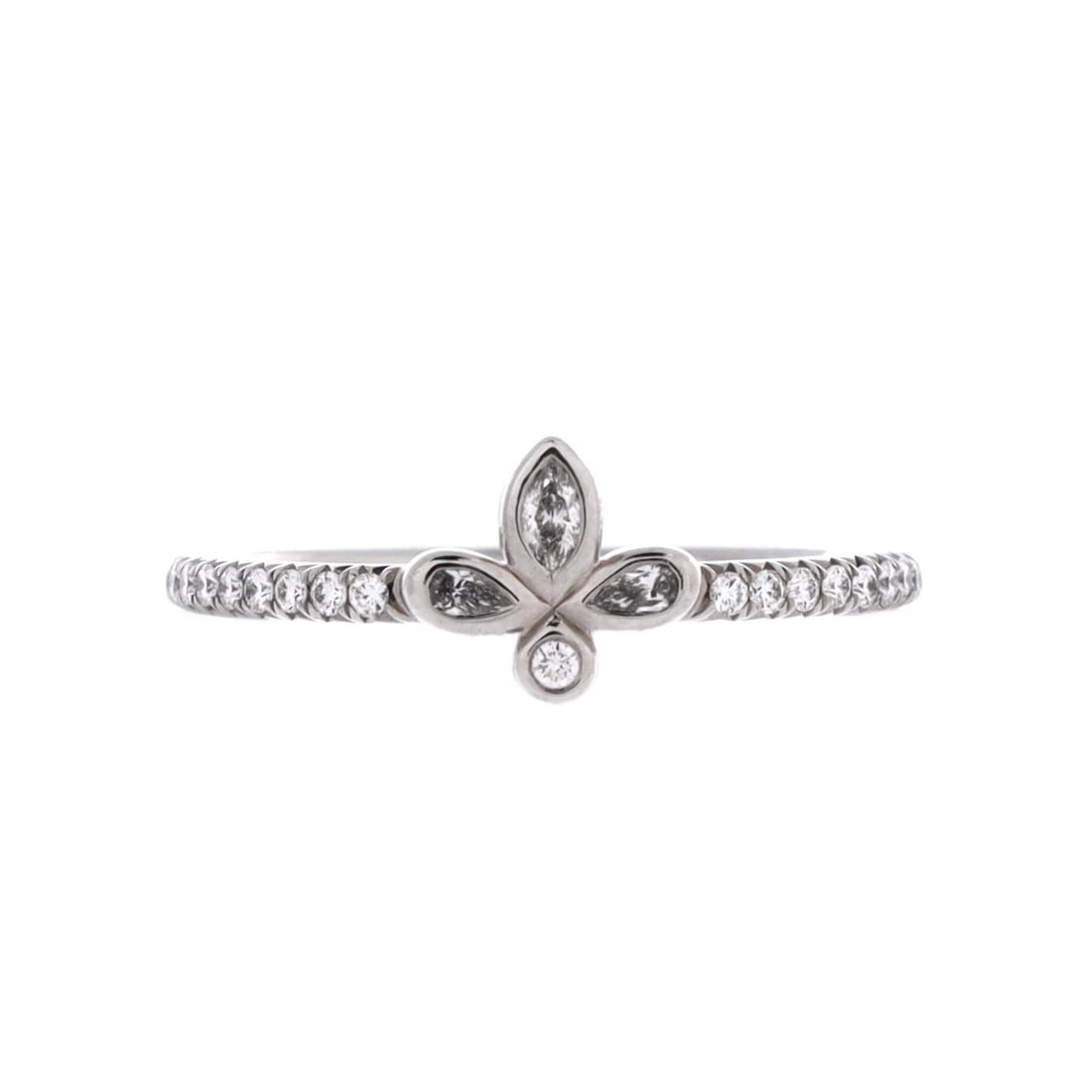 Fleur de Lis Flower Ring Platinum Diamonds: Fleur de Lis Flower Ring Platinum Diamonds Tiffany & Co.'s Fleur de Lis Flower Ring is a stunning piece featuring platinum and diamonds. This silver-toned ring boasts a unique design with a 5.5 ring s