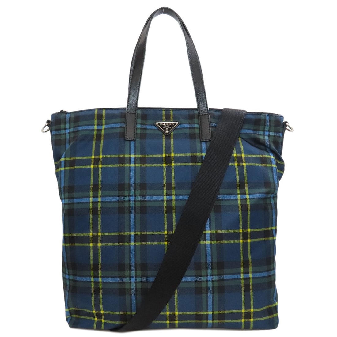 Prada Checkpattern 2Way Tote Bag Nylon: Prada Checkpattern 2Way Tote Bag Nylon Blue Prada Checkpattern 2Way Tote Bag with Nylon Exterior, 15.7 inch Height and 6.3 inch Depth, Zip Closure, and Detachable Strap. Made from high-quality nylon, 