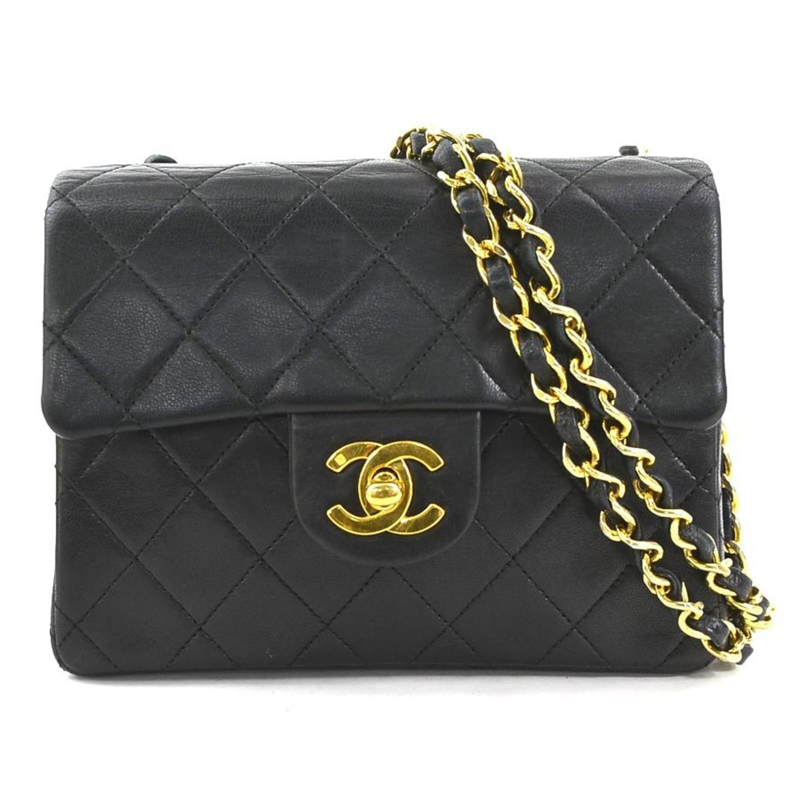 Shoulder Bag Leather Chanel: Shoulder Bag Leather Chanel Leather Chanel shoulder bag in black lambskin, featuring gold hardware, and a guarantee card included. This stylish bag measures 12cm x 17cm x 6cm and is made from
