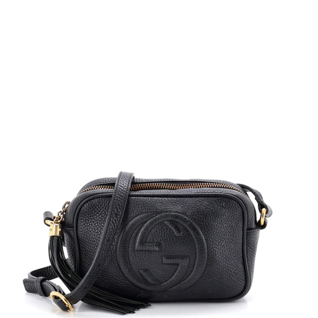 Soho Disco Gucci Crossbody Mini Leather Bag: Soho Disco Gucci Crossbody Mini Leather Bag Black leather mini crossbody bag with gold tone hardware, featuring a signature on the interior. The Soho Disco Gucci crossbody bag boasts a stylish design