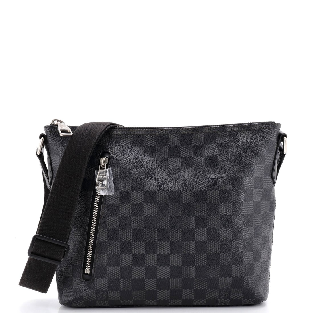 Mick Messenger Bag Louis Vuitton Damier Graphite PM: Mick Messenger Bag Louis Vuitton Damier Graphite PM Black canvas coated Louis Vuitton Damier Graphite PM messenger bag with silver hardware, featuring a cross body design and scuffed exterior. The