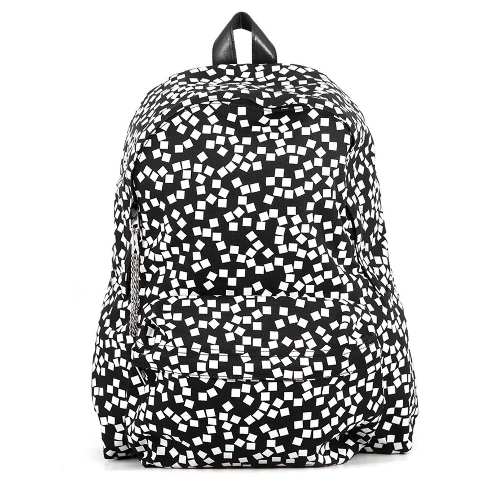 Nylon Canvas Leather Backpack: Nylon Canvas Leather Backpack Nylon canvas and leather blend creates a durable and stylish backpack, available in black and white. The sleek design features a zipper closure and measures 38.5cm x 32cm