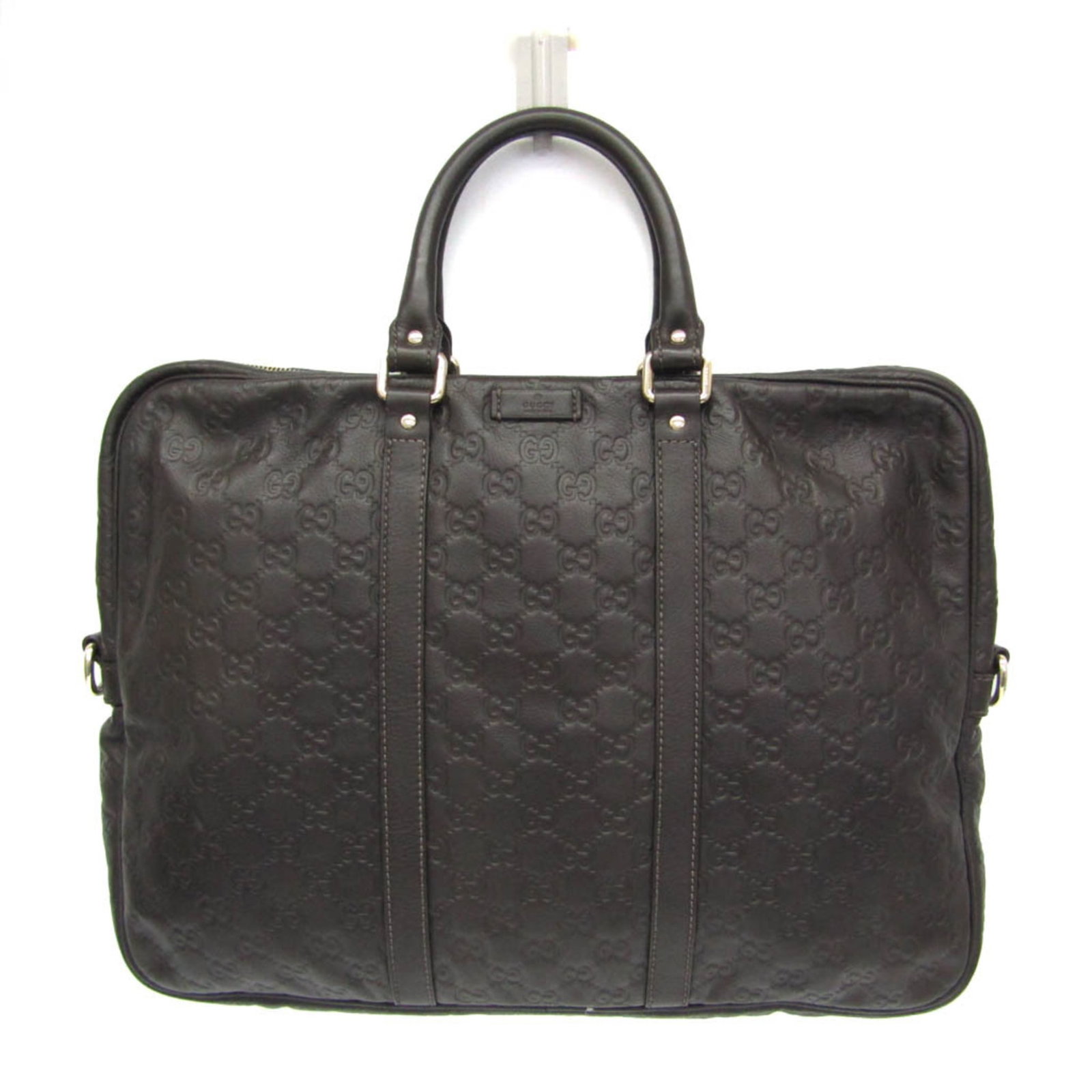 Gucci Briefcase Handbag Leather: Gucci Briefcase Handbag Leather Dark brown Gucci briefcase handbag made from high-quality leather, featuring a zipper closure and a functional zipper pocket. The bag measures 30cm x 40cm x 5cm and