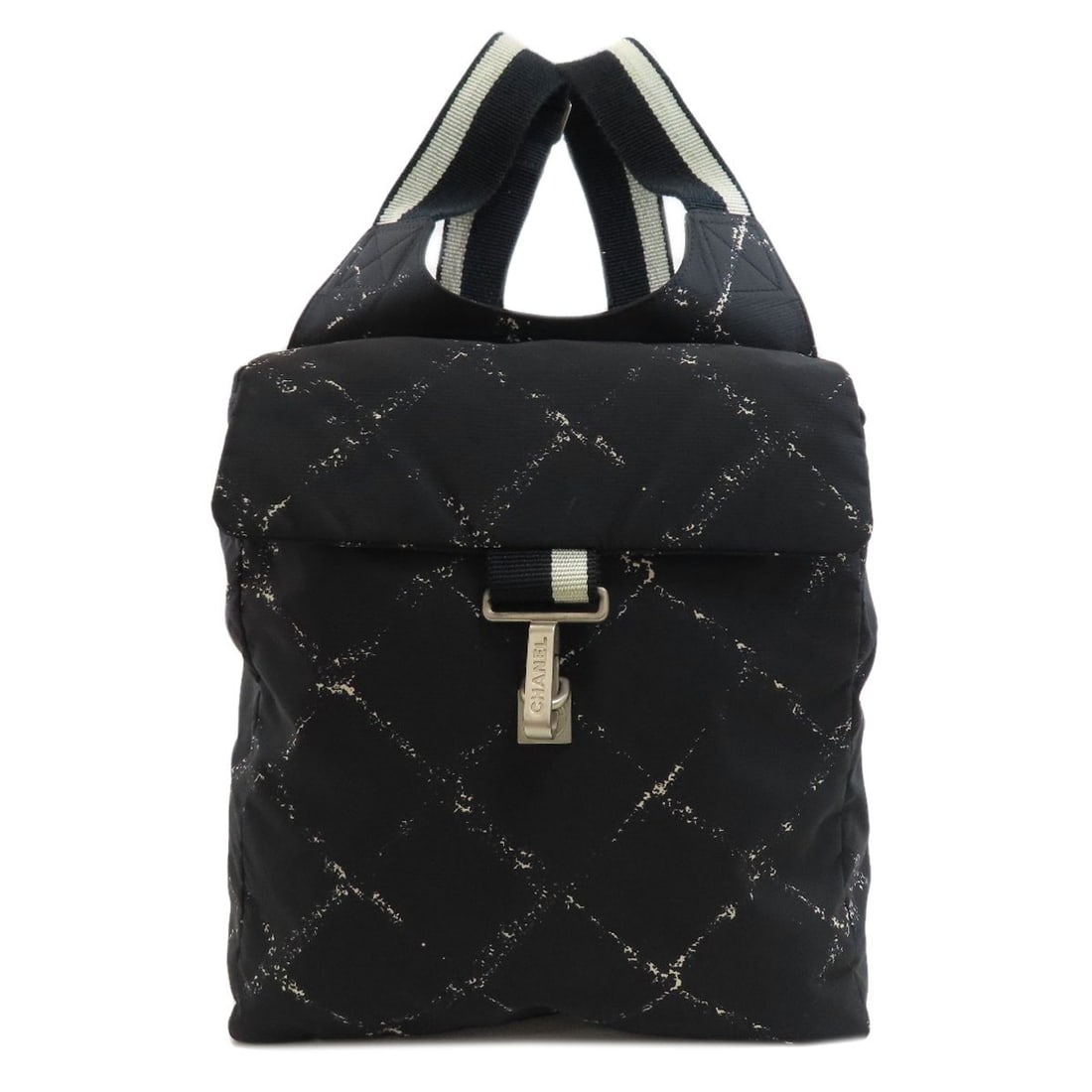 Nylon Backpack Daypack Travel Line Chanel: Nylon Backpack Daypack Travel Line Chanel Nylon Backpack Daypack from CHANEL, featuring a sleek black design with a durable nylon exterior and a classic backpack style. The bag measures 13.0 inches