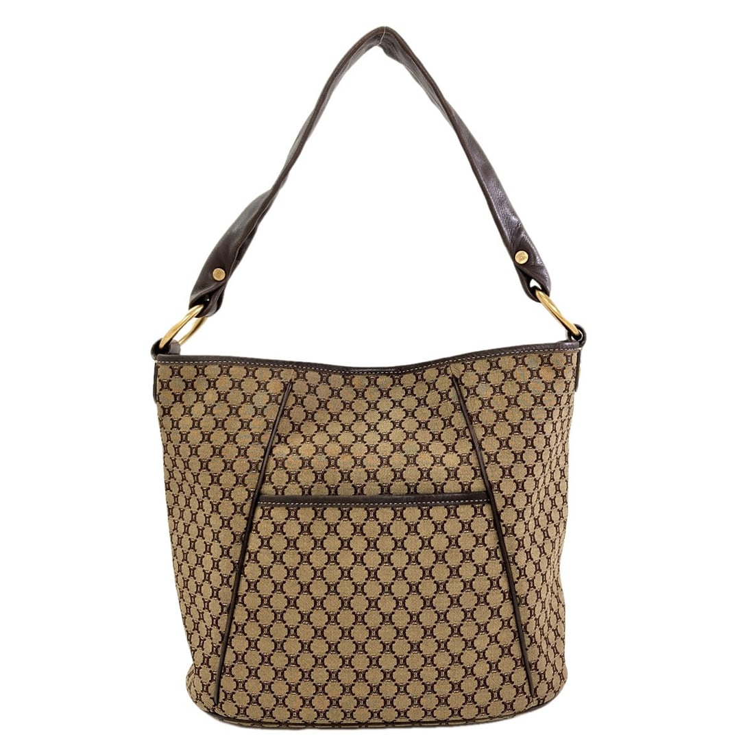 One Belt Canvas Celine Bag Shoulder Macadam: One Belt Canvas Celine Bag Shoulder Macadam Brown Canvas Celine Shoulder Bag. This shoulder bag features a canvas exterior in brown. The bag is of Celine style, with no additional accessories. Item