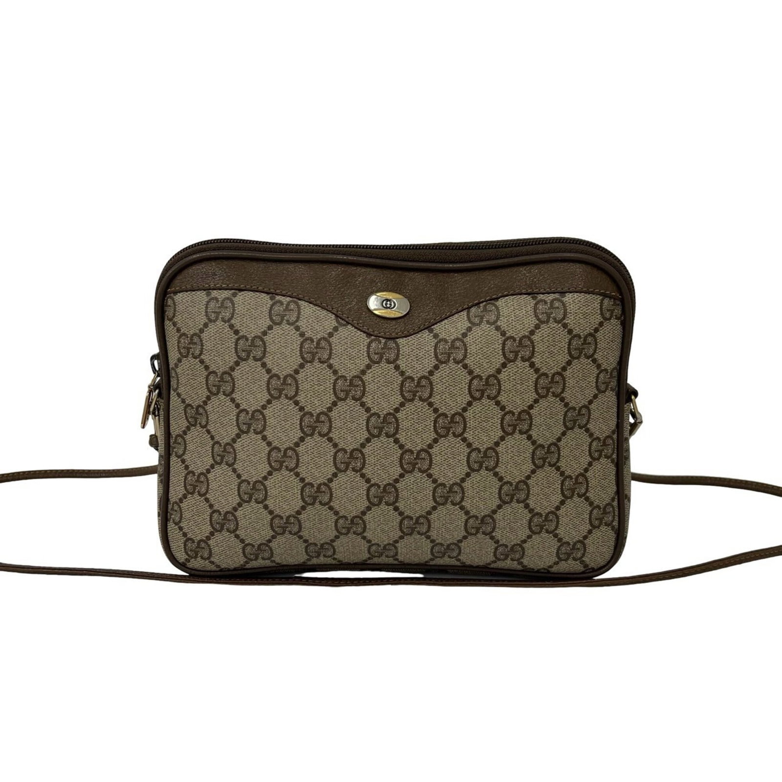 Shoulder Bag Leather Pvc Gucci Pochette: Shoulder Bag Leather Pvc Gucci Pochette Brown leather and PVC Gucci pochette shoulder bag with a classic design and compact size, perfect for everyday use. Made from high-quality materials, this