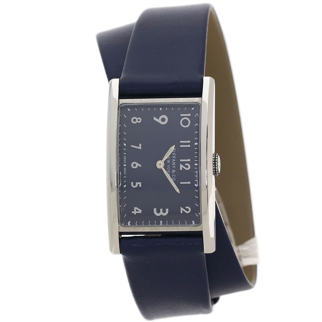 Tiffany&Co. East West Mini Watches 34677344 Stainless Steel/ Leather: Tiffany&Co. East West Mini Watches 34677344 Stainless Steel/ Leather Stainless steel and leather combine in this sleek Tiffany&Co. East West Mini Watch, featuring a silver case and bezel. The watch
