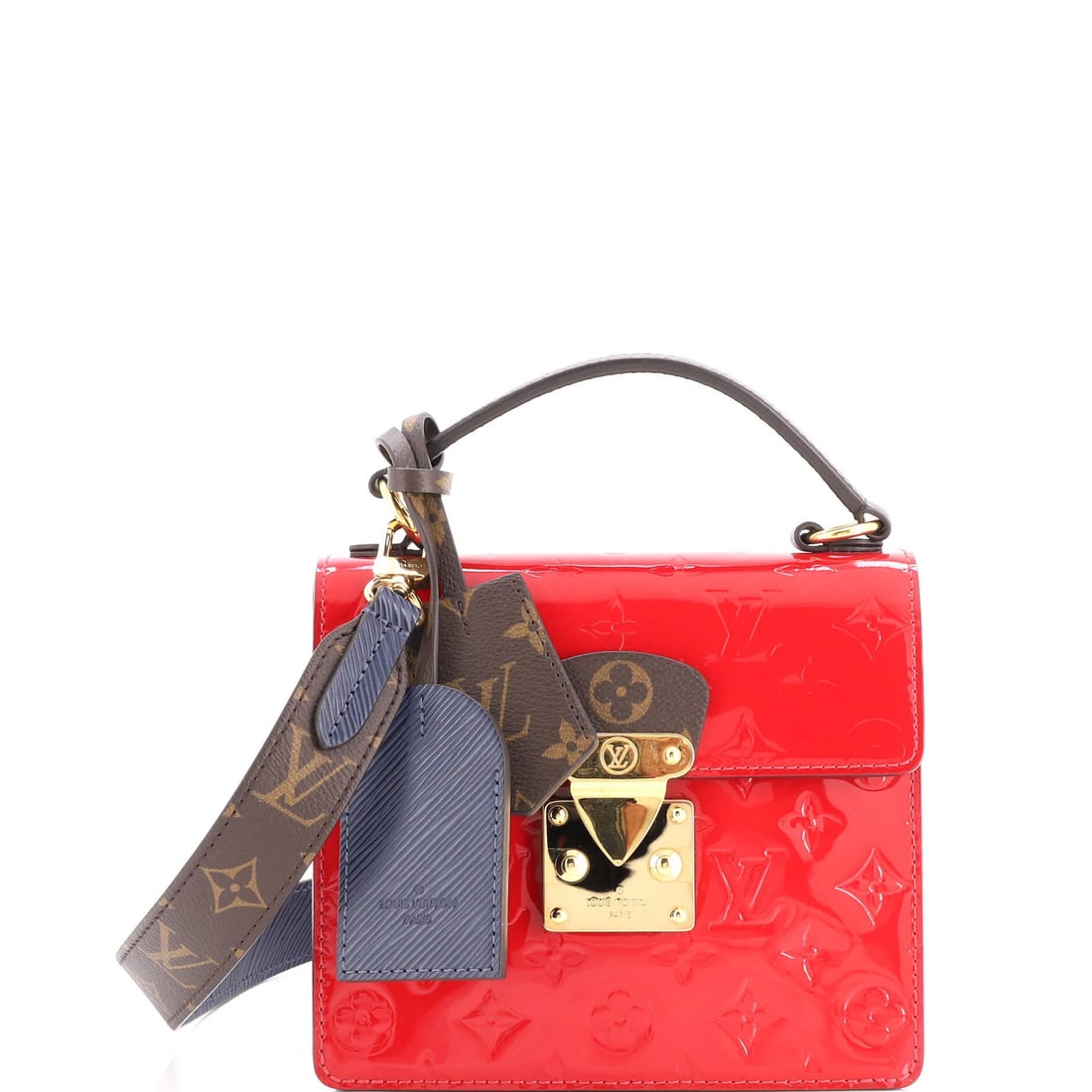 Louis Vuitton Handbag Monogram Vernis Canvas NM Street Spring: Louis Vuitton Handbag Monogram Vernis Canvas NM Street Spring Red Louis Vuitton Handbag Monogram Vernis Canvas NM Street Spring features a striking exterior with monogram canvas and patent leather acc