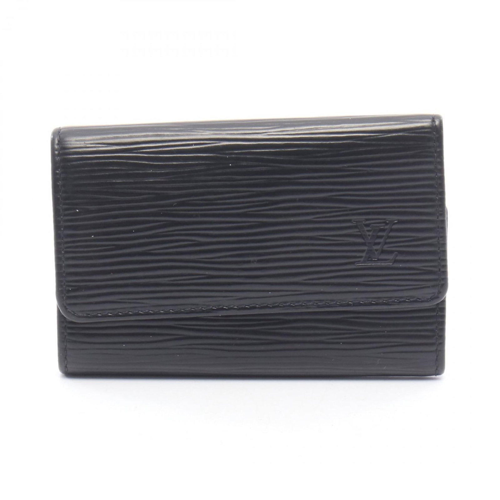Keycase Leather Epi Louis Vuitton: Keycase Leather Epi Louis Vuitton Black Epi leather Louis Vuitton keycase with precise measurements of 7cm x 10.5cm x 1.5cm, featuring the iconic design and signature of the French luxury brand. Made