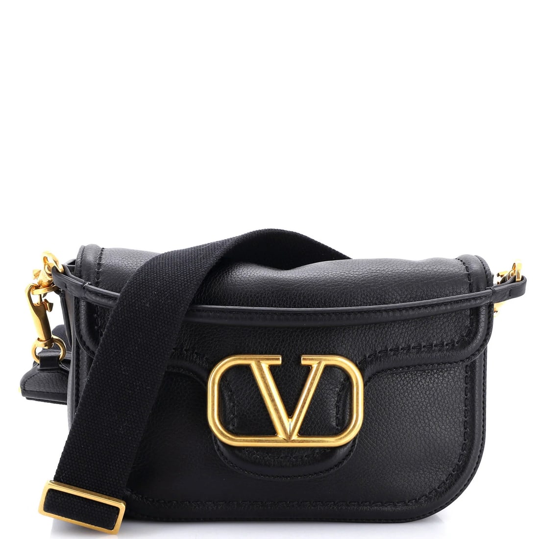 Garavani Alltime Valentino Leather Shoulder Bag: Garavani Alltime Valentino Leather Shoulder Bag Black leather cross body bag from Valentino Garavani Alltime collection, featuring suede interior and gold hardware. The bag has a classic design with