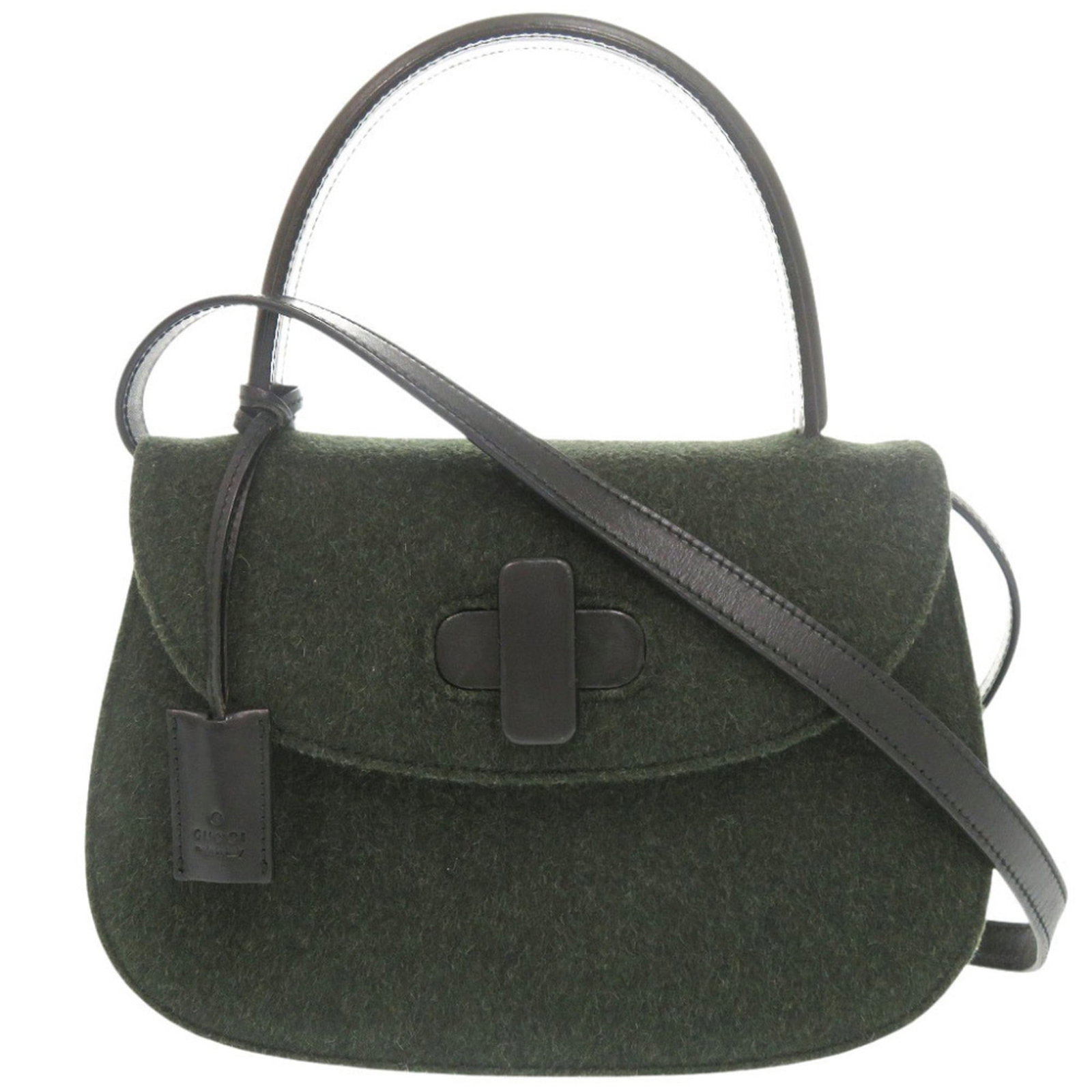 Shoulder Bag Felt Handbag Gucci: Shoulder Bag Felt Handbag Gucci This Gucci shoulder bag is crafted from felt, a unique and luxurious material. Measuring 15cm x 22cm x 7cm, it features a sleek black and green color combination. With